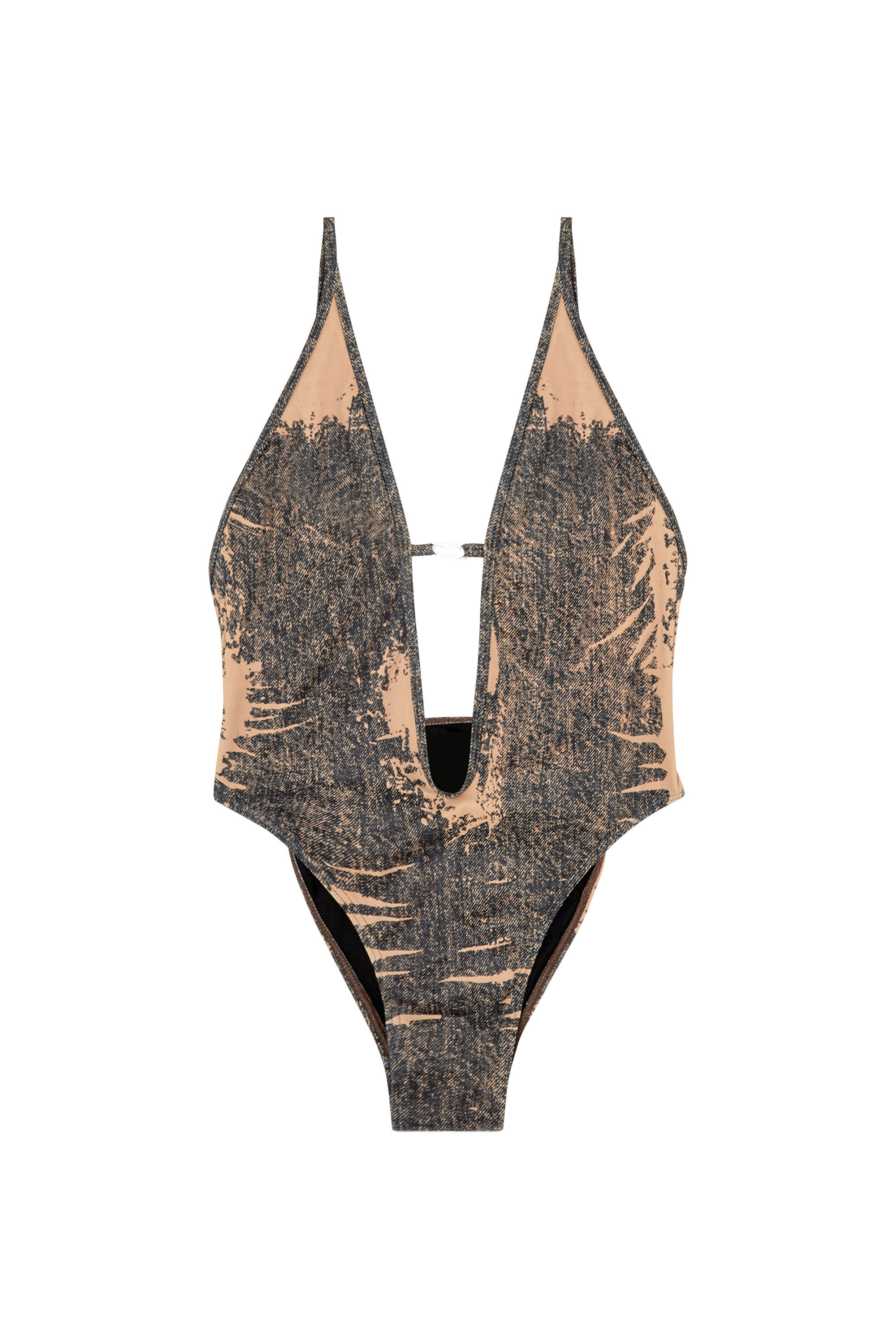 Women's Swimsuit with trompe l'oeil denim print | Multicolor