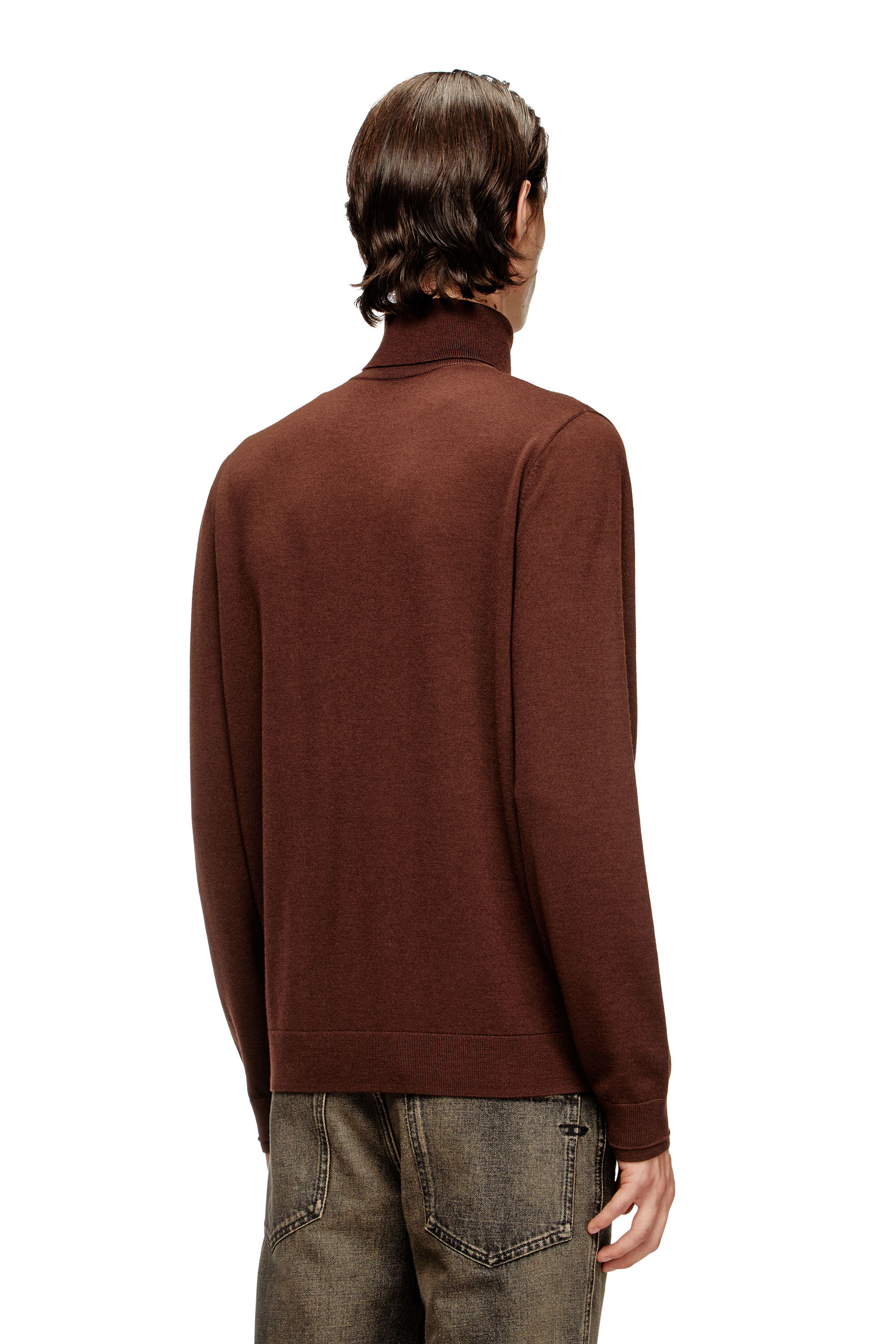 Diesel - K-VARTA, Pull à col roulé en laine avec logo ajouré Homme in Marron - 4