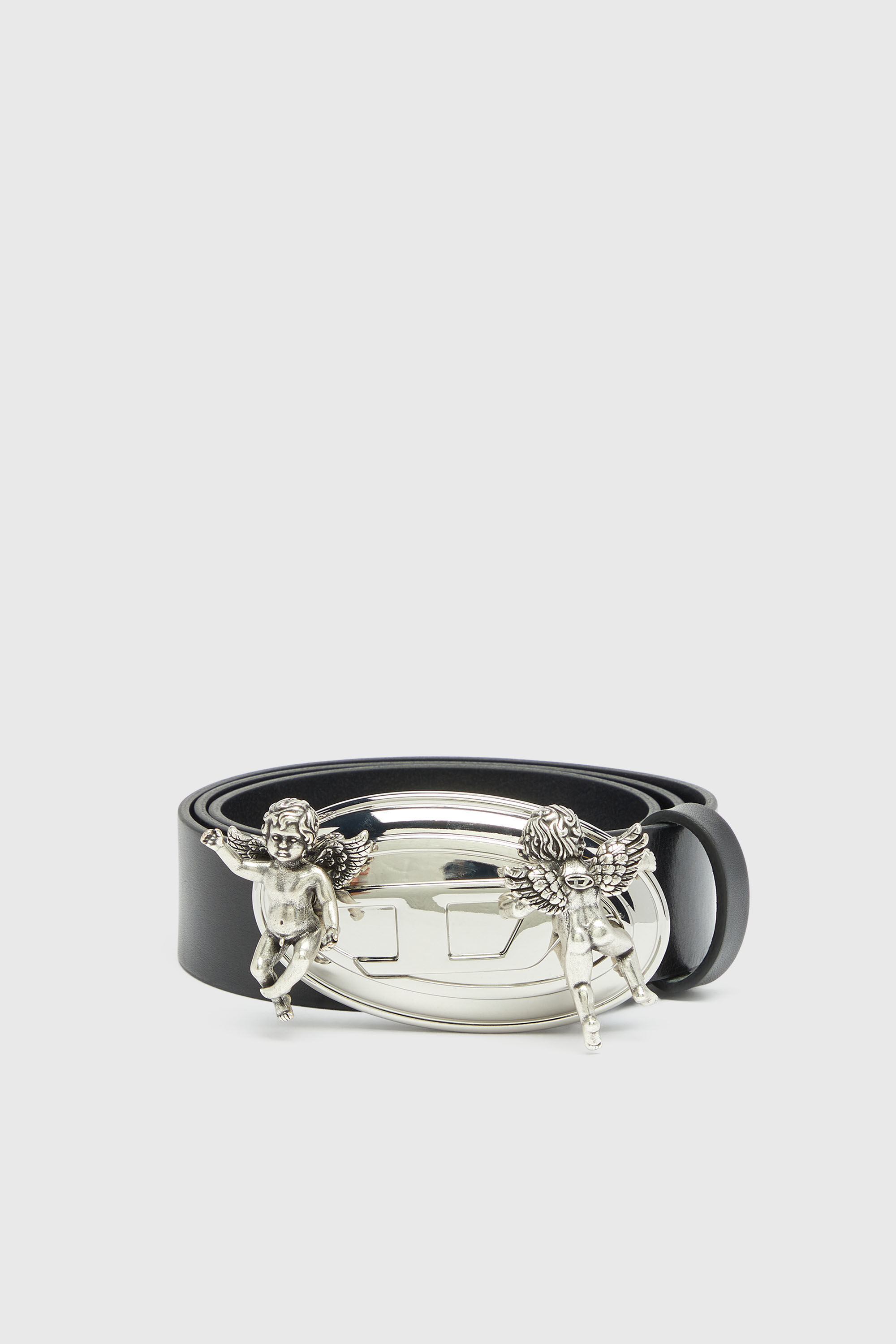 Diesel - B-OVAL ANGELS 35, Ceinture 3,5 cm en cuir  avec boucle Oval D ch&eacute;rubin Femme in Noir - 1