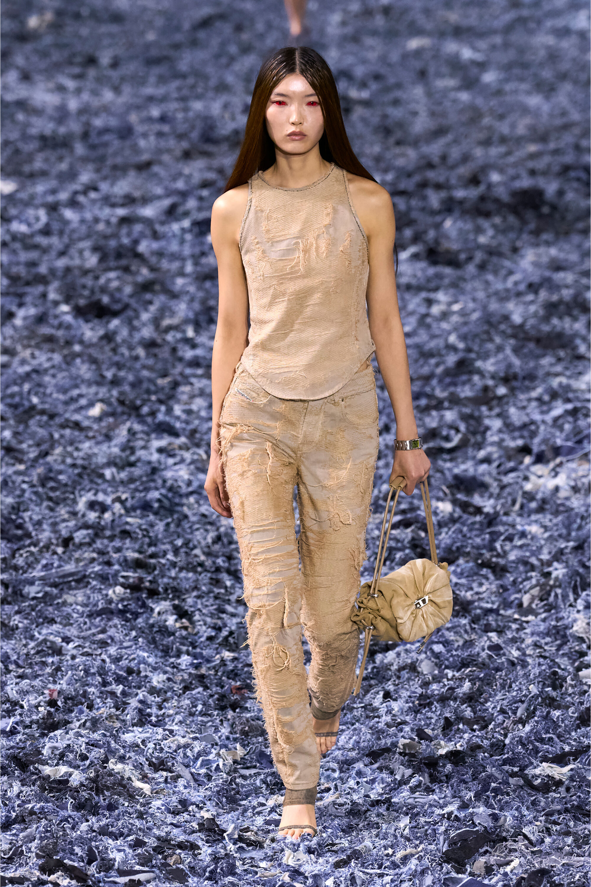 Tシャツ・カットソー DIESEL Women Tops A18949007AZ33S Beige Women's Top in overdyed floating-thread denim | Beige | Diesel