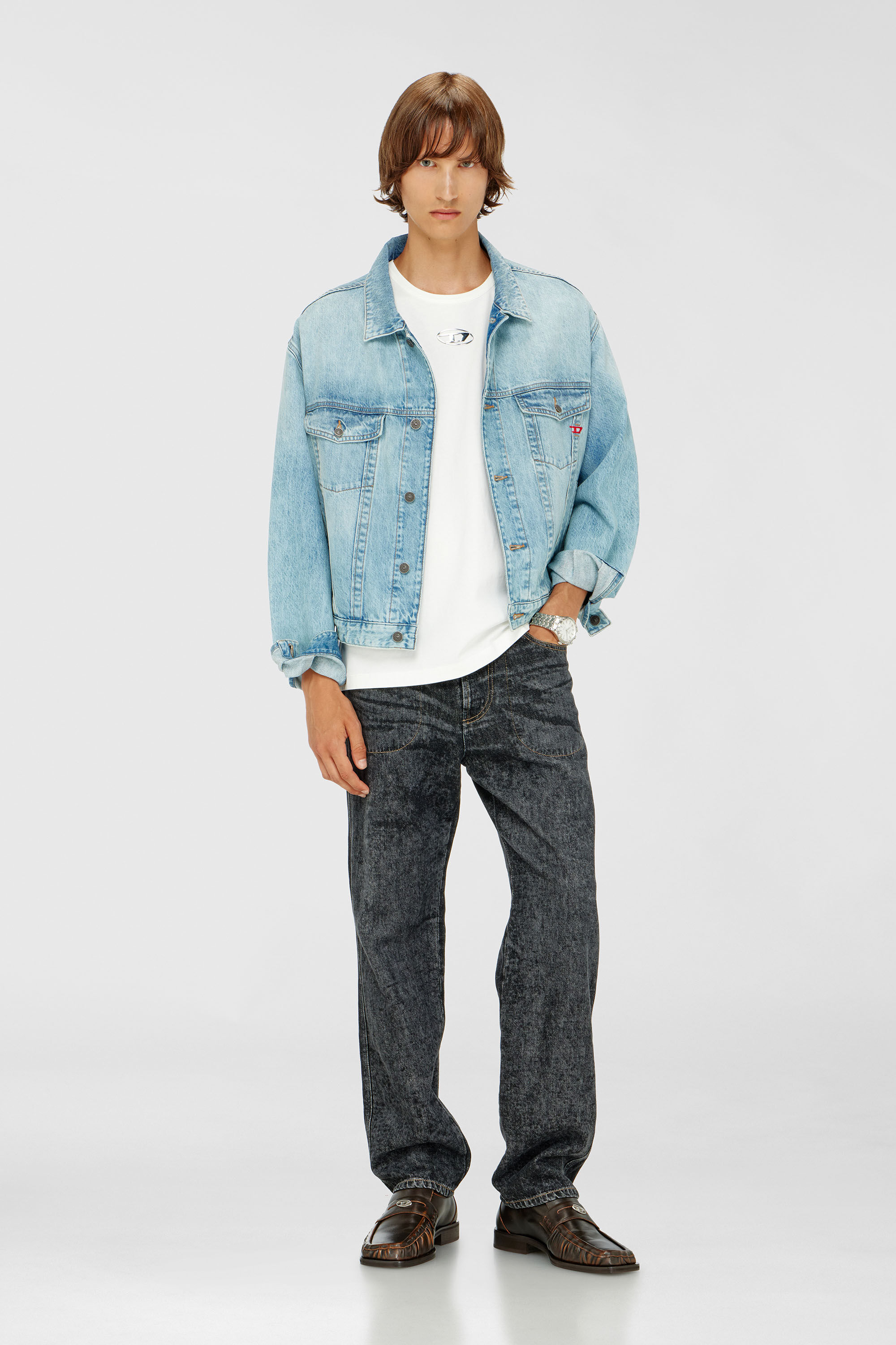 Diesel - T-NORM-IOD, T-shirt en coton l&eacute;ger avec logo Ovale D m&eacute;tallis&eacute; Homme in Blanc - 1