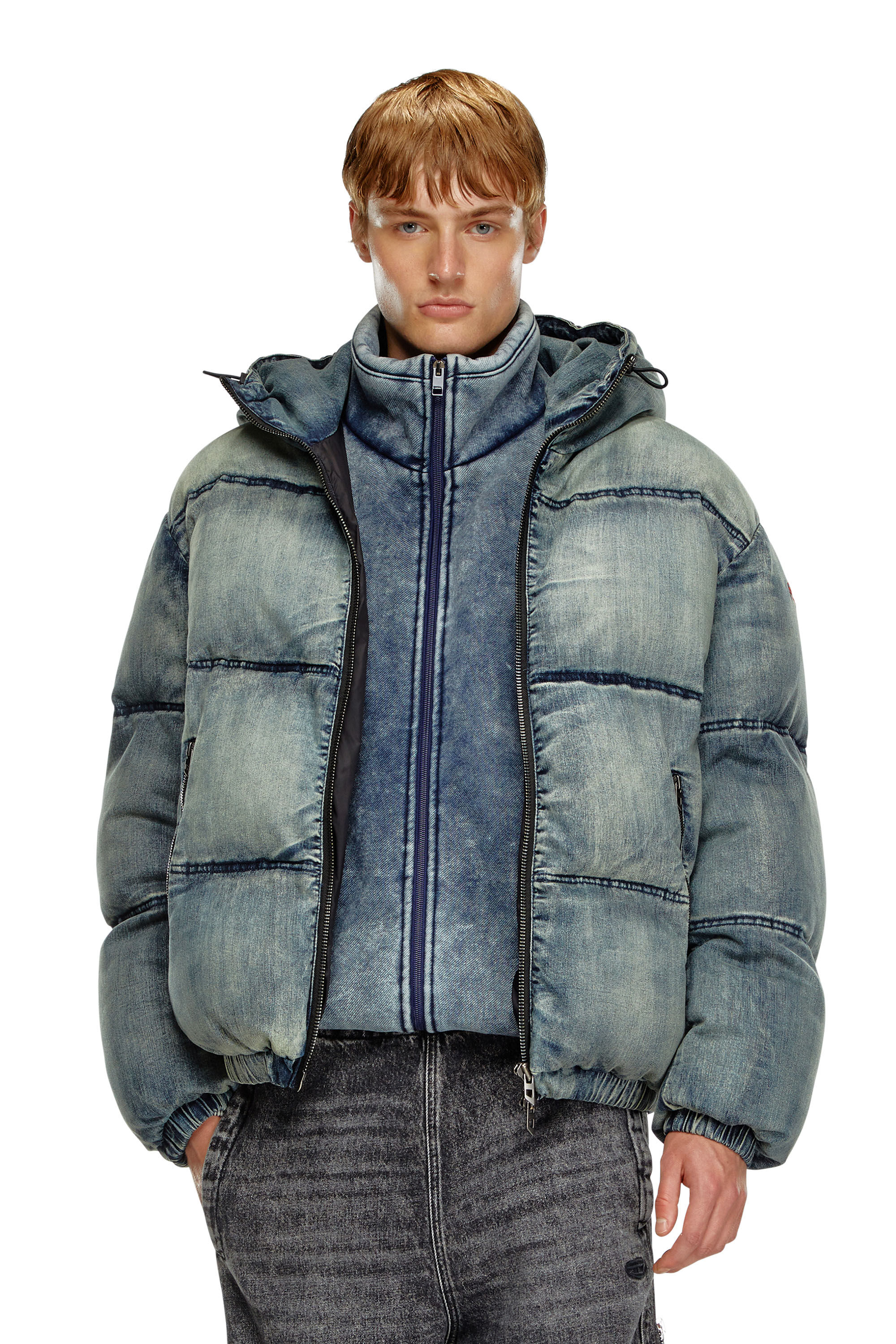 Diesel - W-MONS, Veste doudoune en denim traité Homme in Bleu - 3