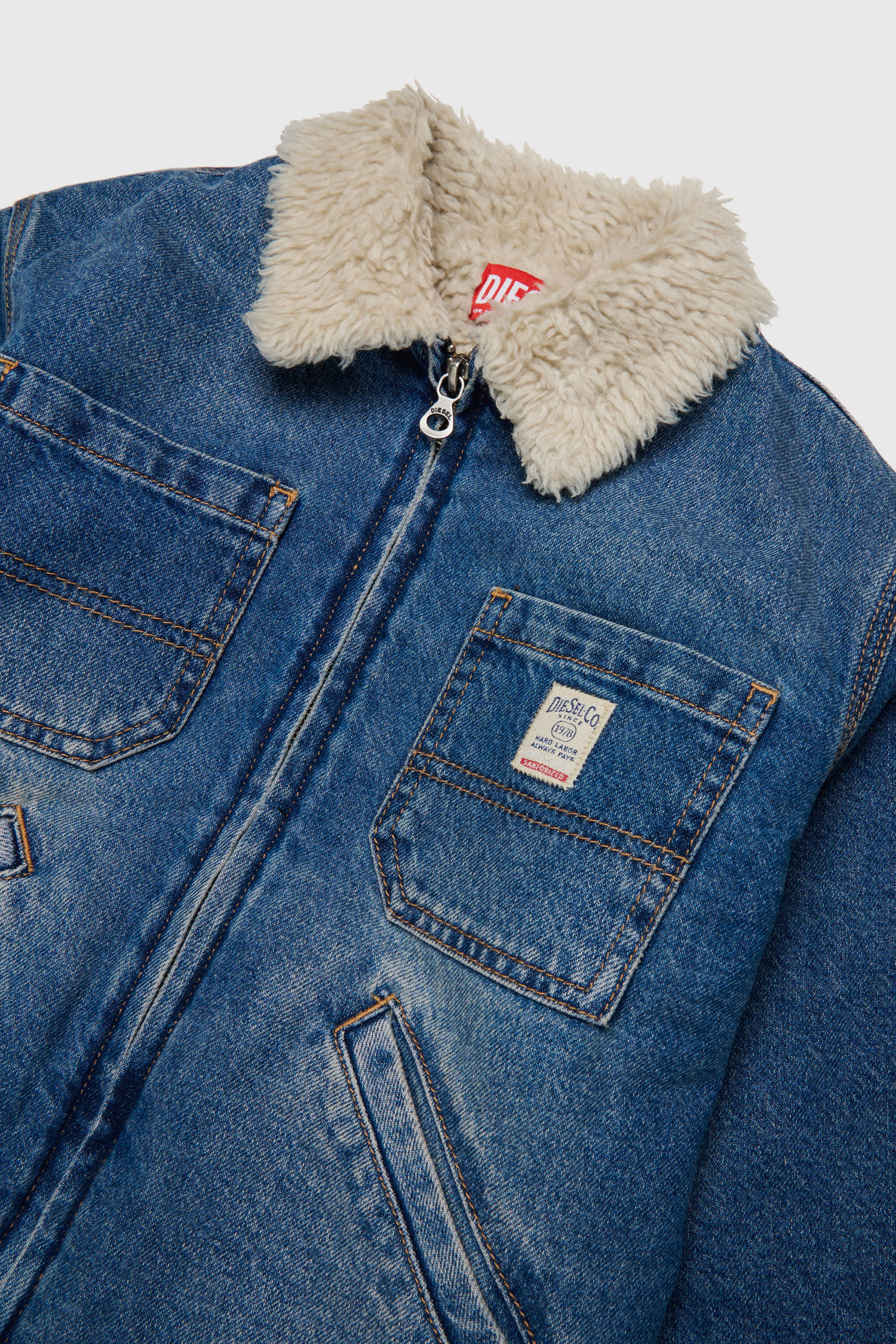 Diesel - JOMOX-FUR, Veste en denim avec col en sherpa Homme in Bleu - 3