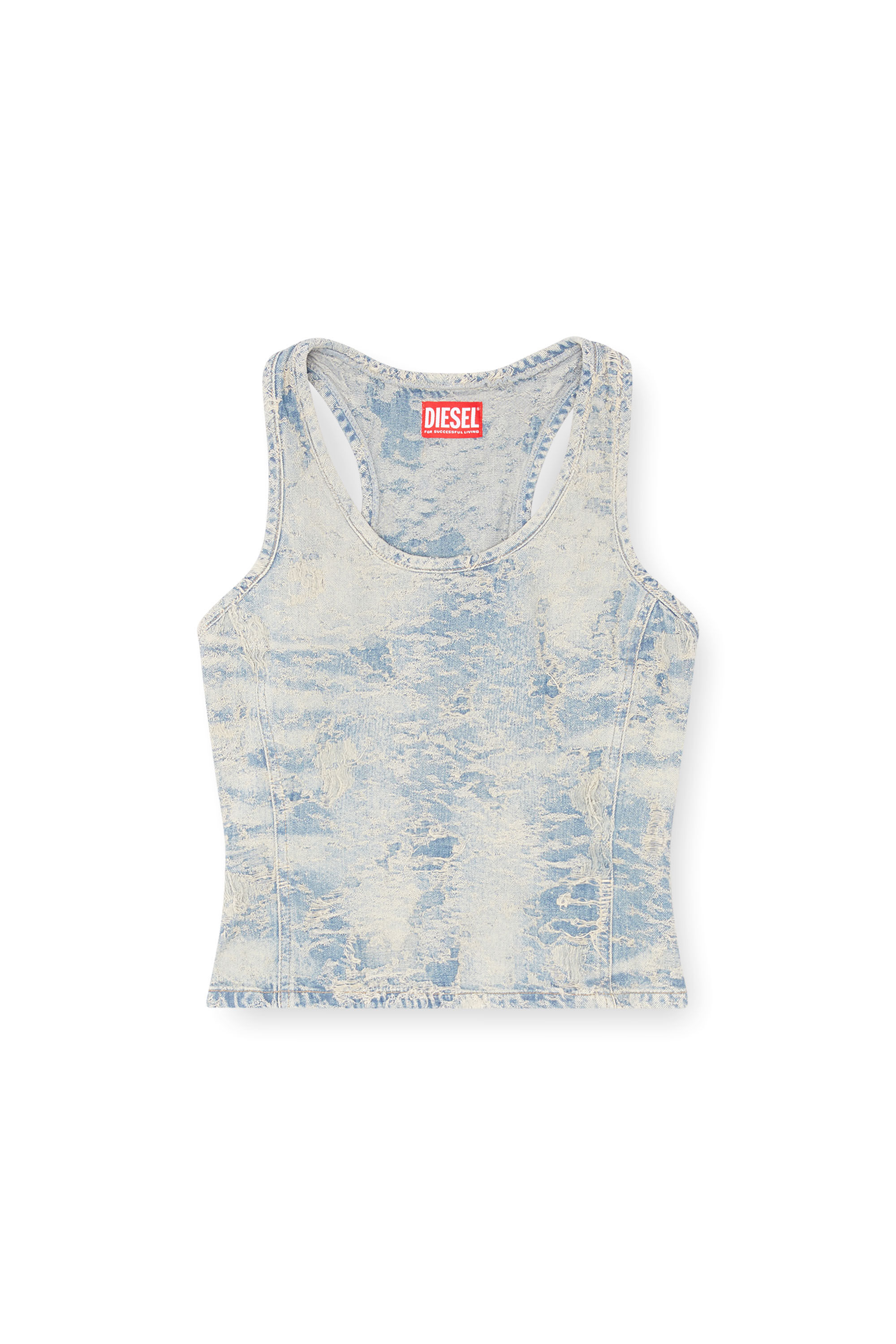 Diesel - DE-NORG-FSF, Débardeur en denim jacquard effet sali Femme in Bleu - 2