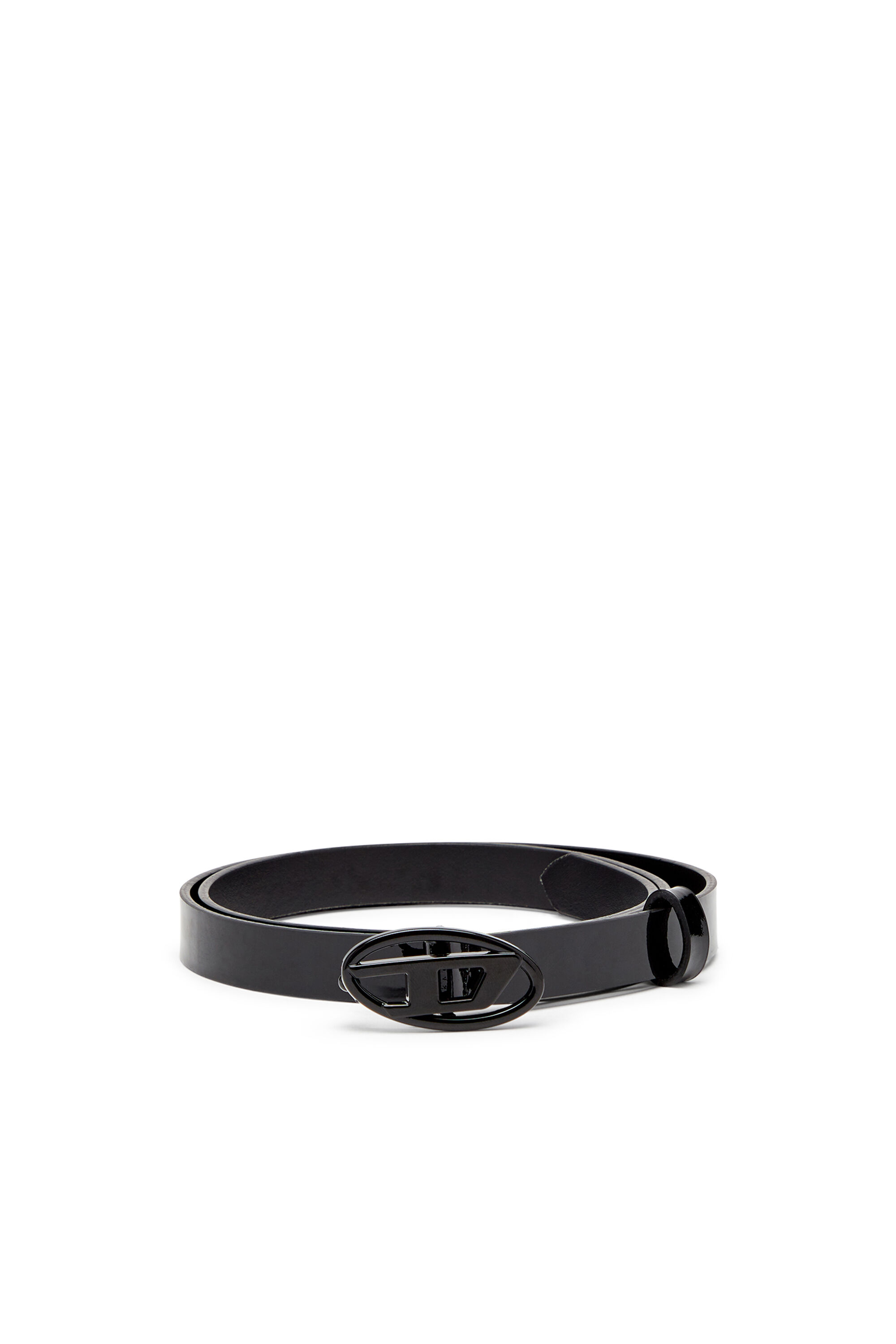DIESEL☆ Slim belt in glossy leather ブラック Women's 1.5cm slim belt in glossy leather | Black | Diesel