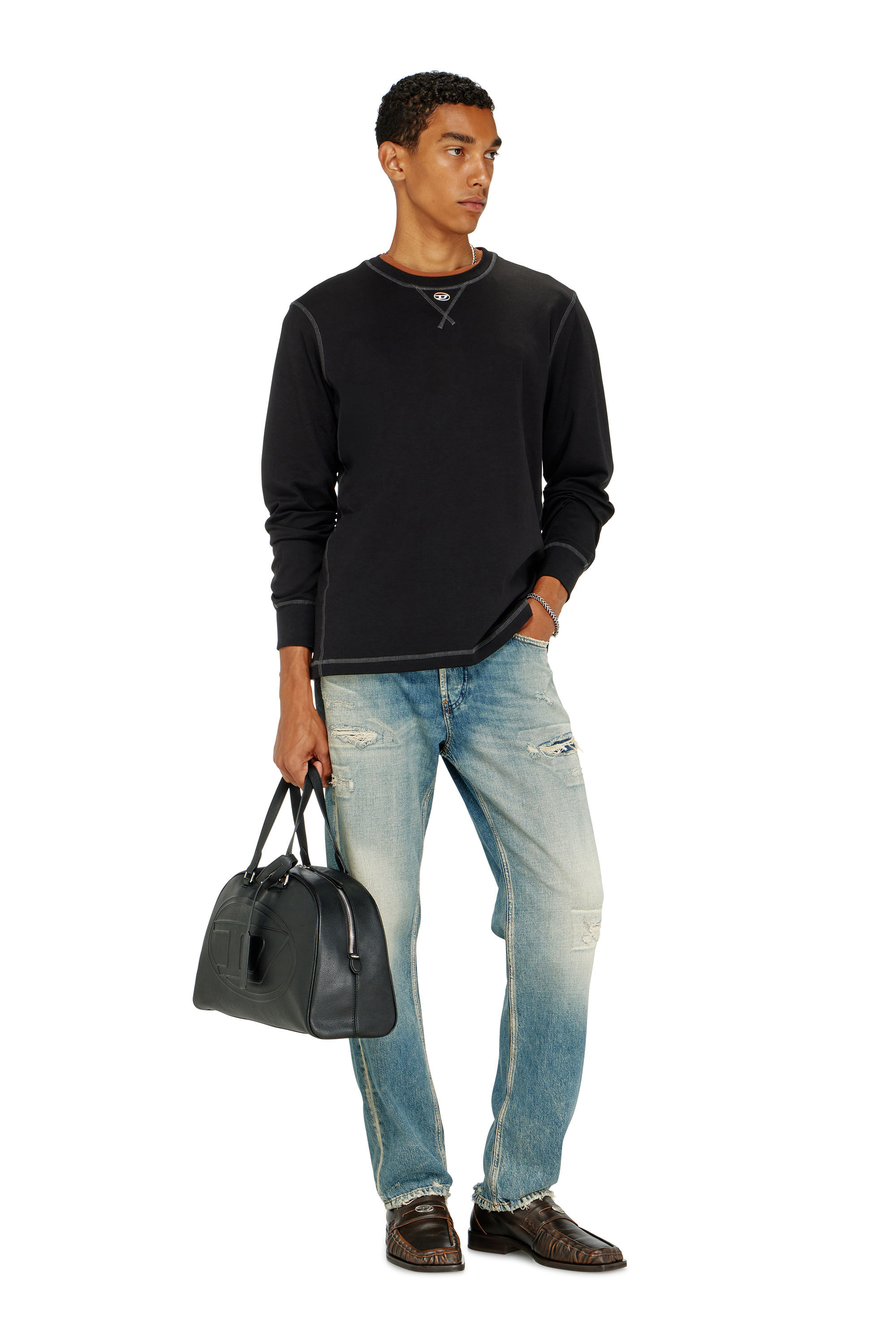 Diesel - T-MADJUST-LS-TR, T-shirt &agrave; manches longues en coton avec Oval D Homme in Gris - 1