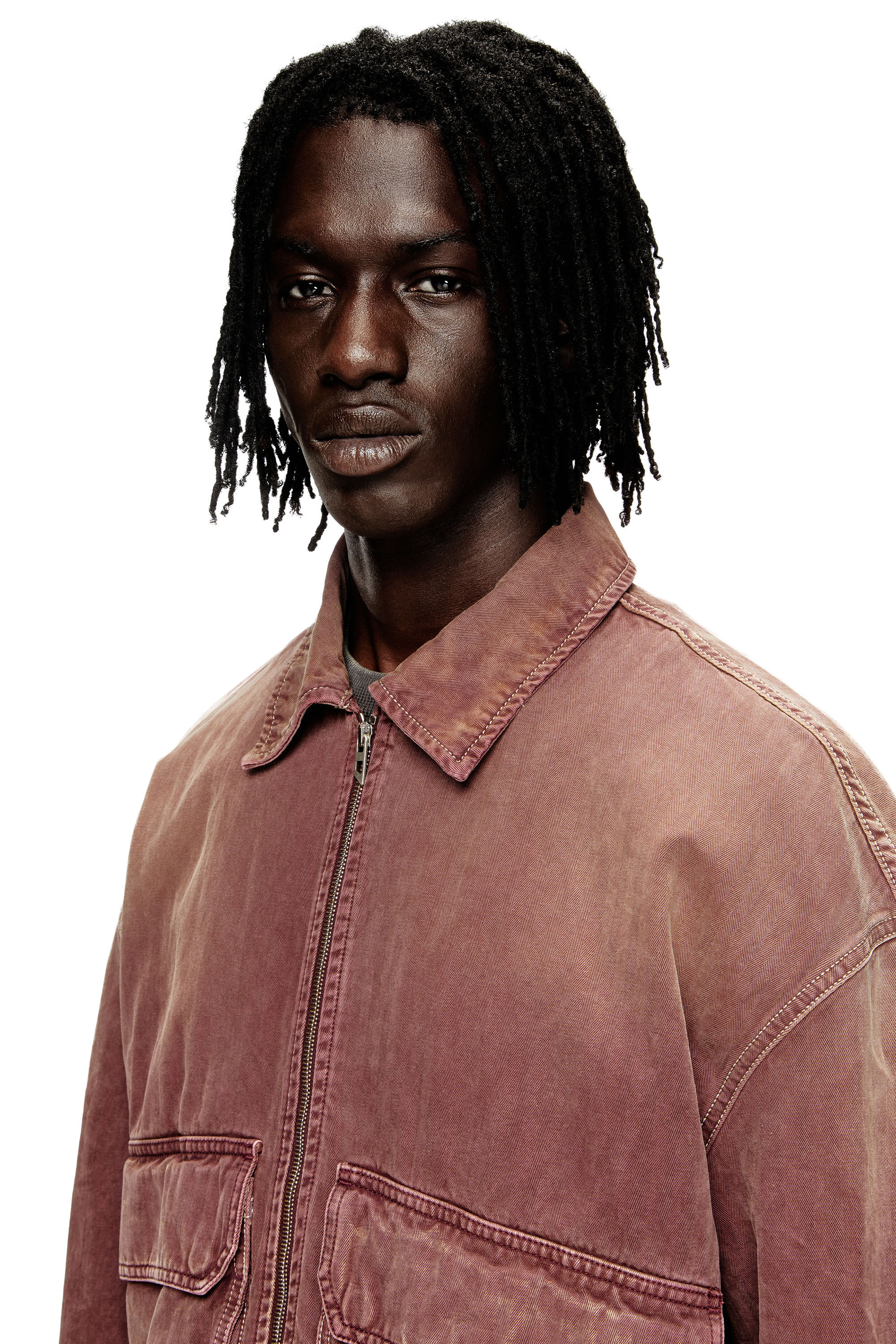 Diesel - D-KURZ, Veste en denim à chevrons coloré Mixte in Marron - 5