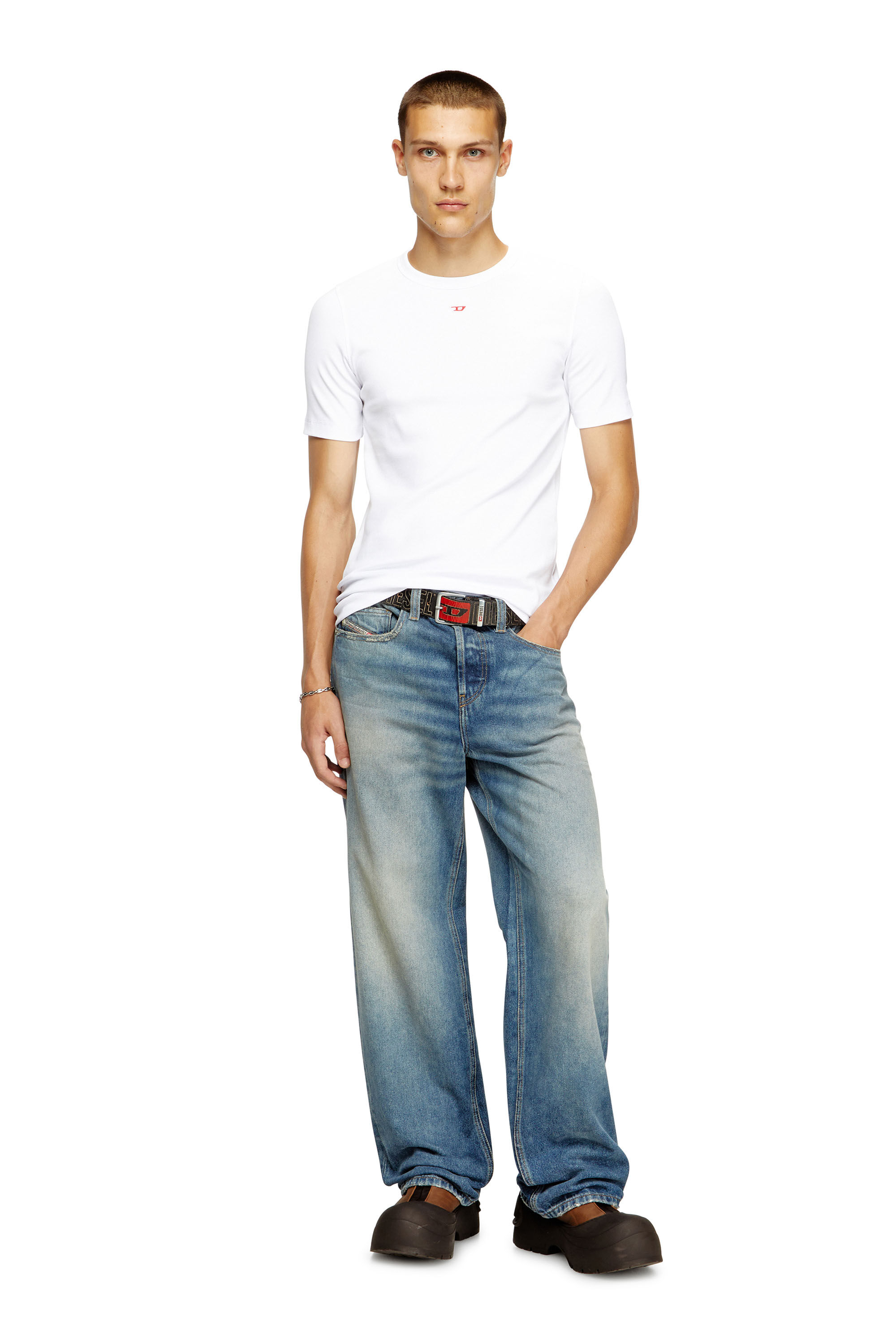 Diesel - D-RIBBER-N, T-shirt avec empiècement D Homme in Blanc - 1