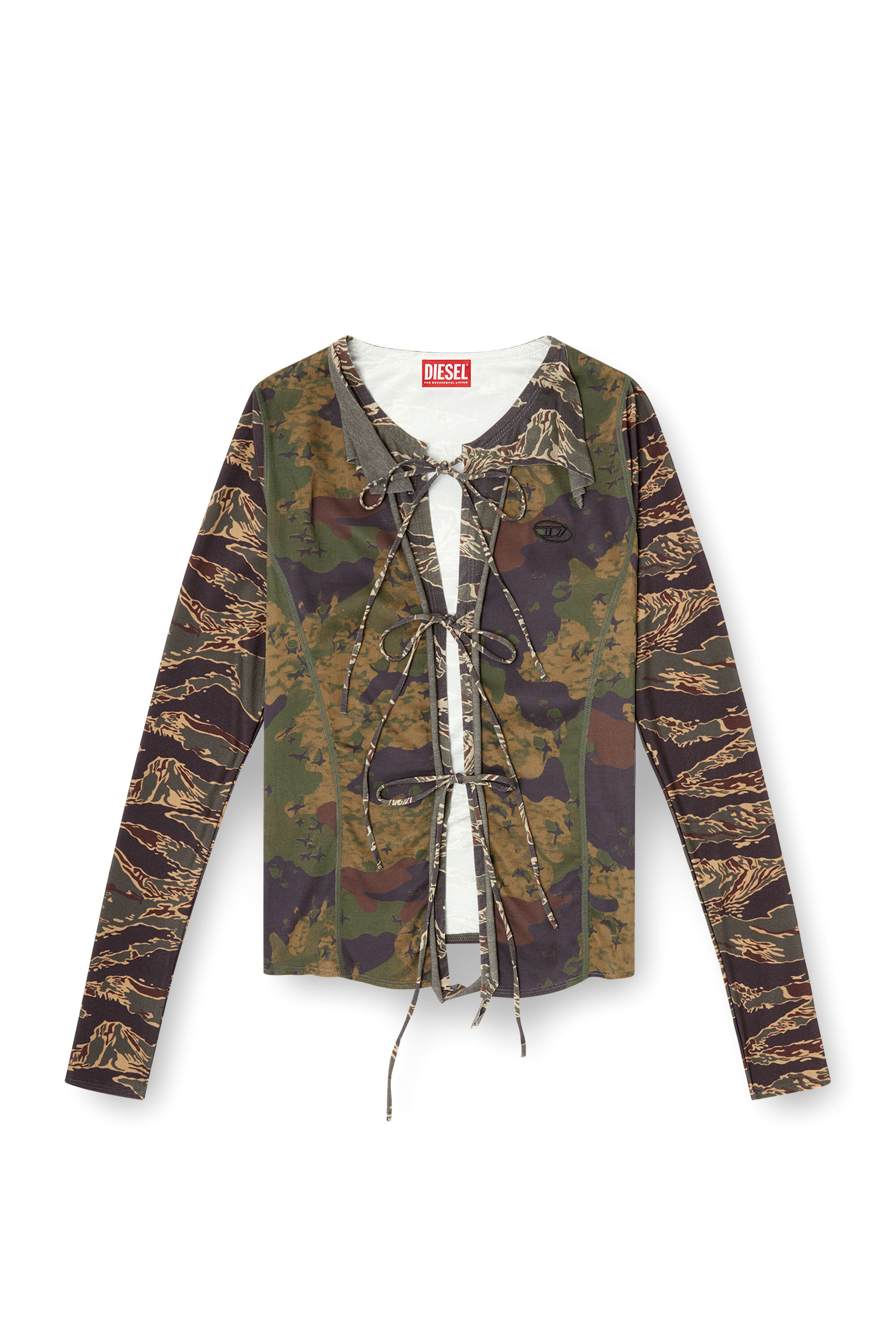 Diesel - T-AFRY, Cardigan à nouer avec imprimés camouflage mélangés Femme in Vert - 2
