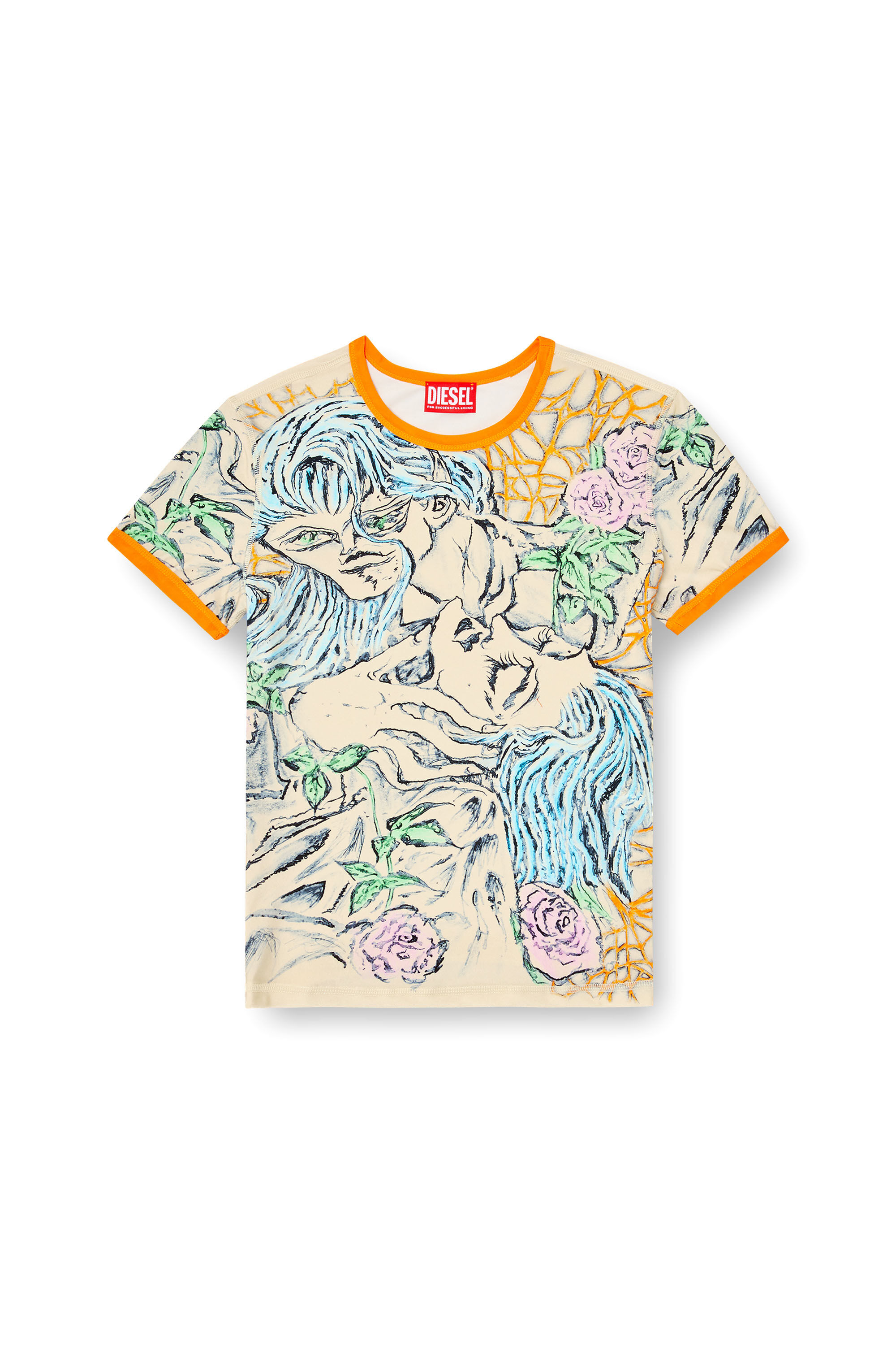 Diesel - T-UNCUTIE-LONG-Q2, T-shirt avec imprimé tatouage Femme in Beige - 2