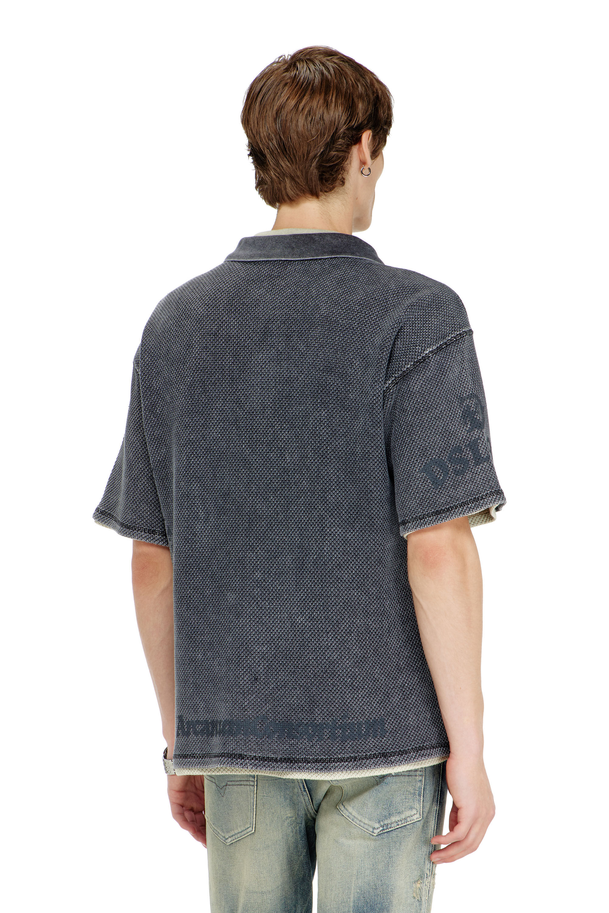Diesel - T-ERRY-ZIP, Man's Mesh-jacquard polo shirt with Phoenix print in Dark grey - 4