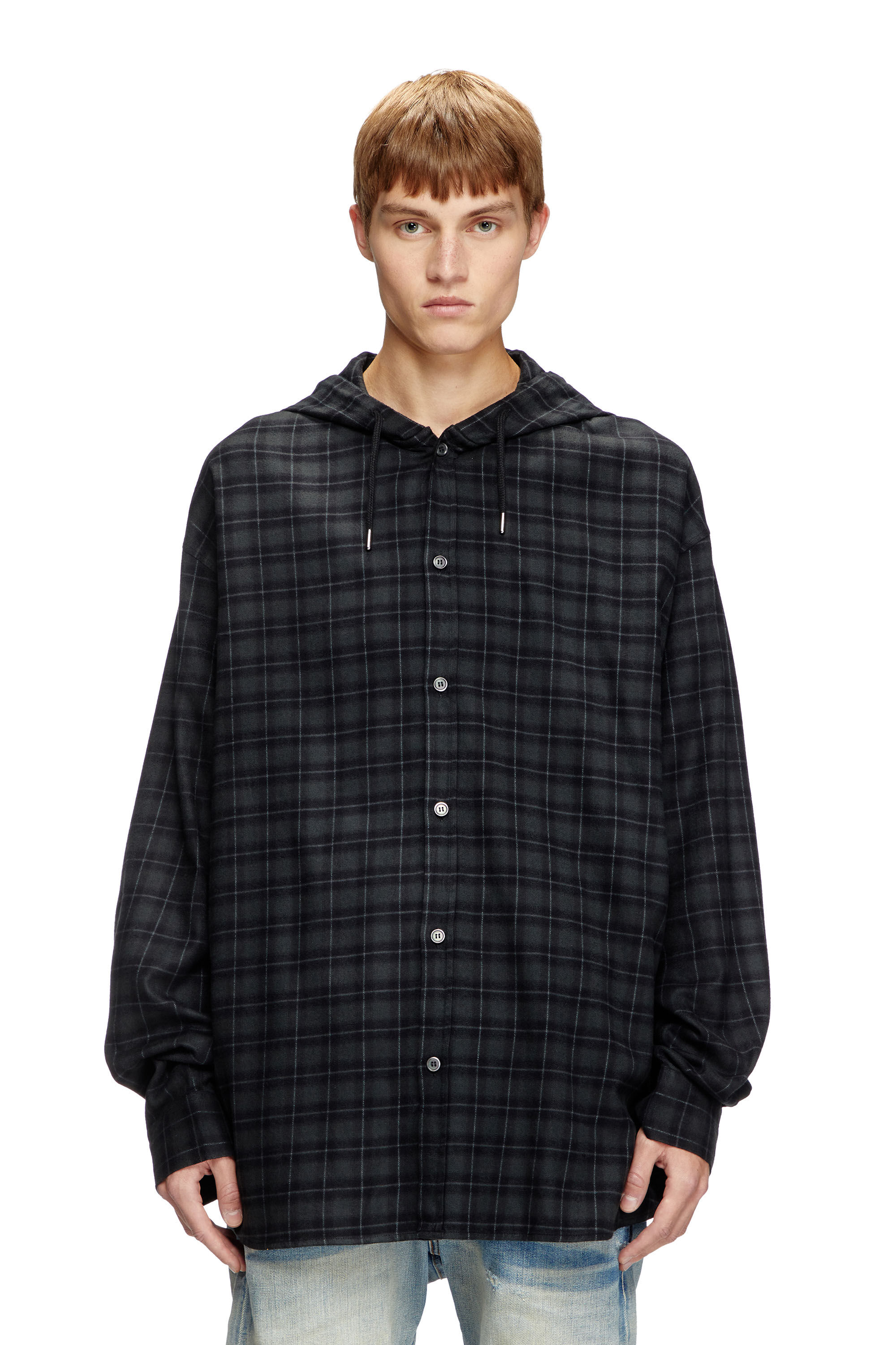 Diesel - S-DEWNY-HOOD-B, Chemise à capuche en flanelle à carreaux Homme in Noir - 3