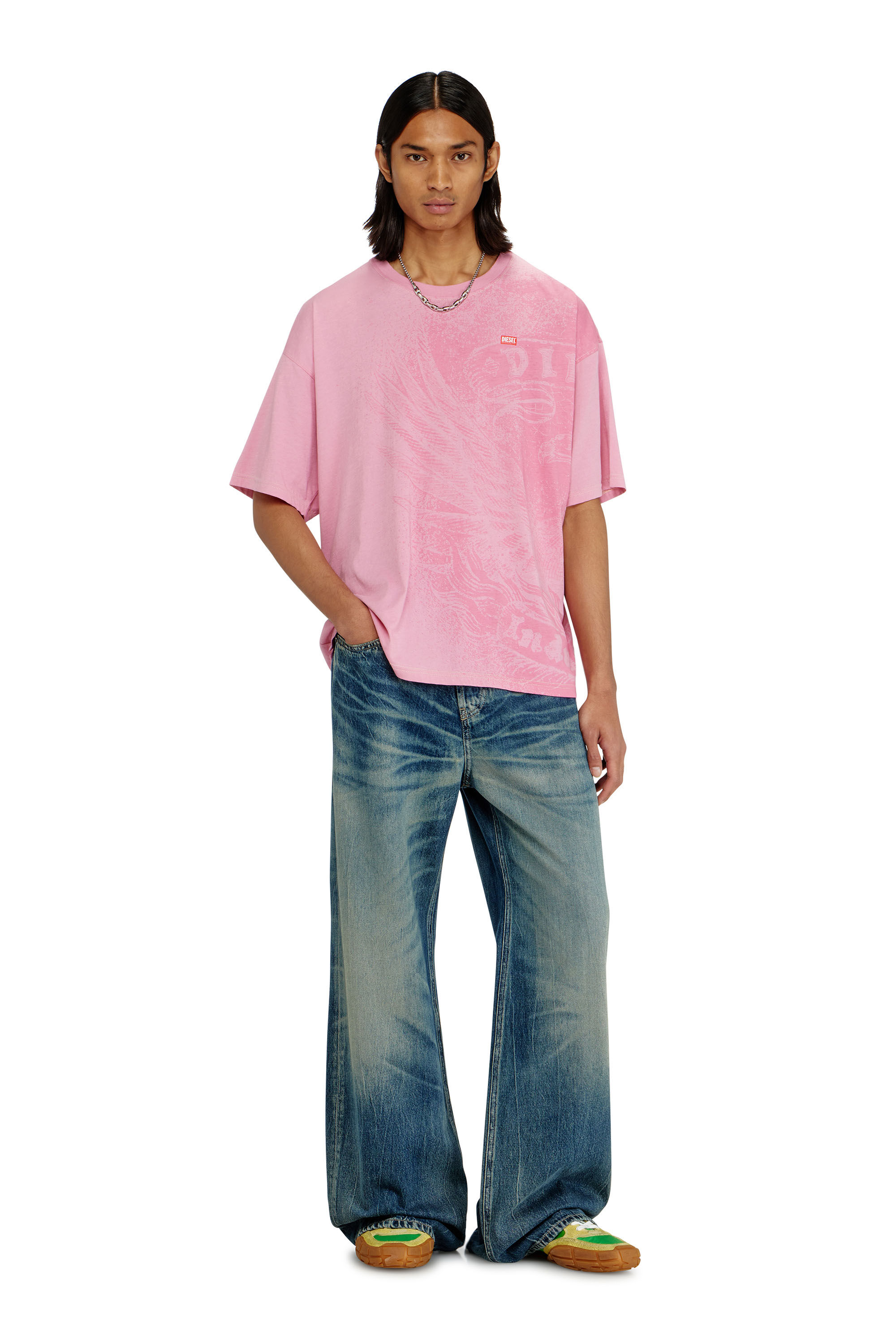 Diesel - T-BOXT-AA3, Man's Relaxed T-shirt with pigment prints in Pink - 1