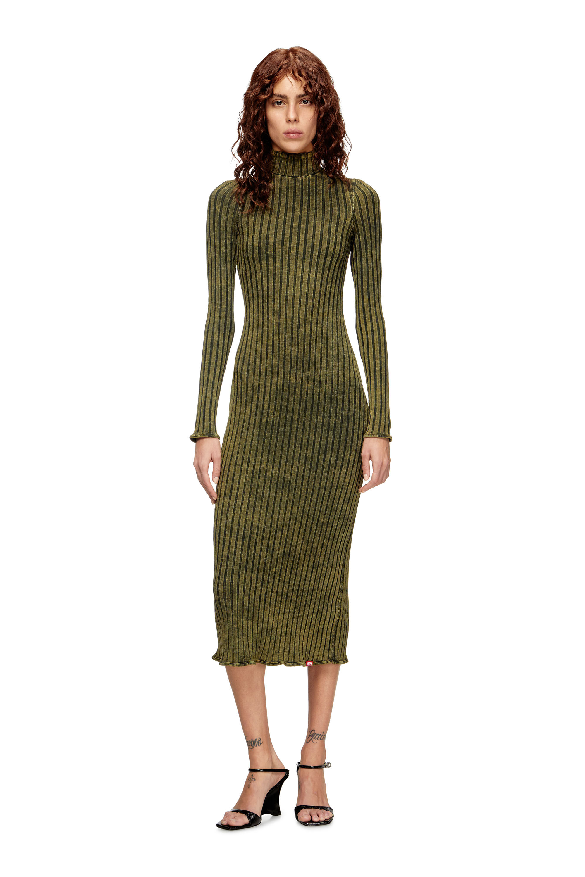 Diesel - D-WAVYA, Robe midi en jersey à larges côtes traité Femme in Vert - 3