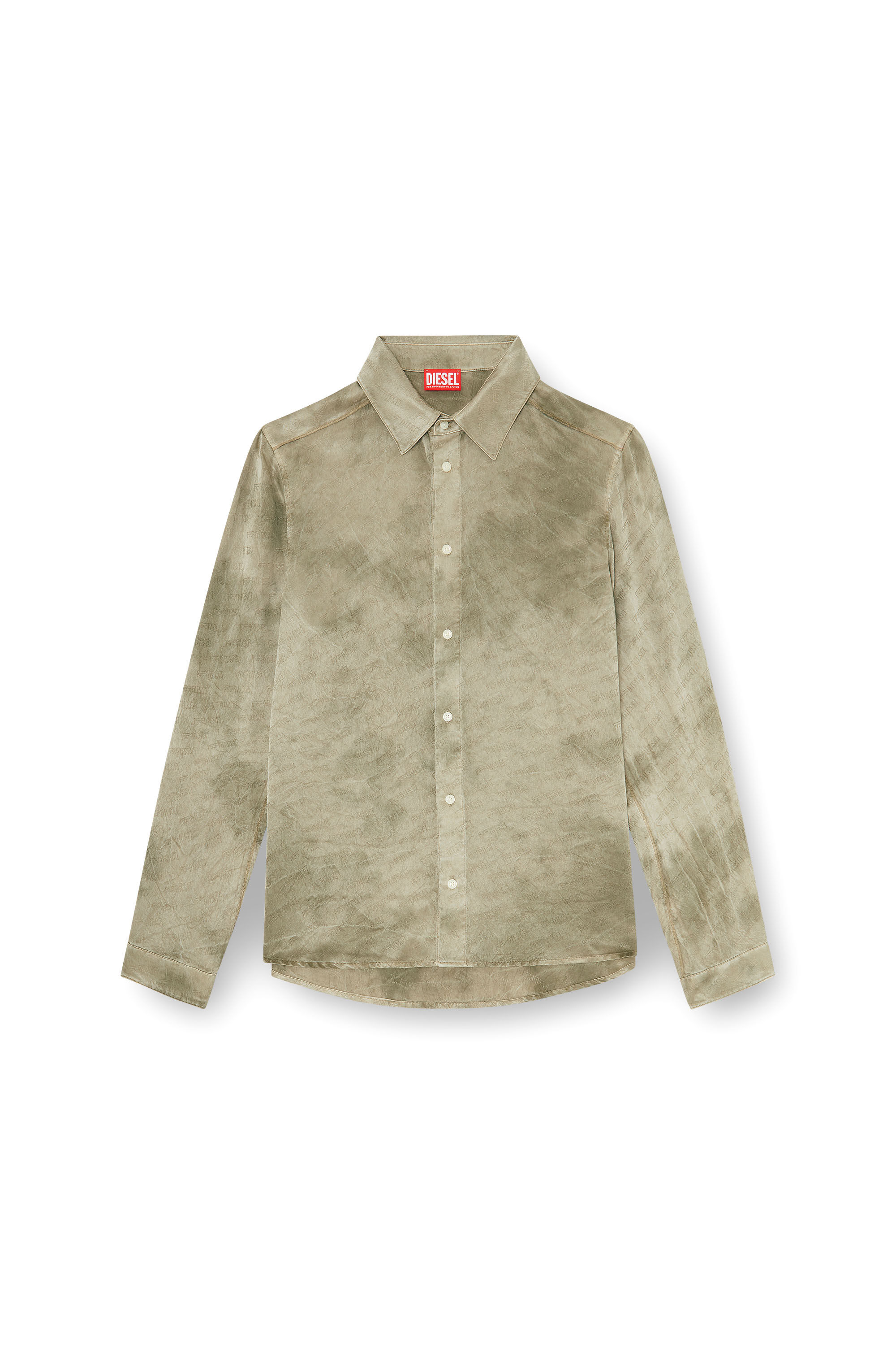 Diesel - S-KISSY-HNBW, Chemise en satin froiss&eacute; jacquard logo Homme in Marron - 2