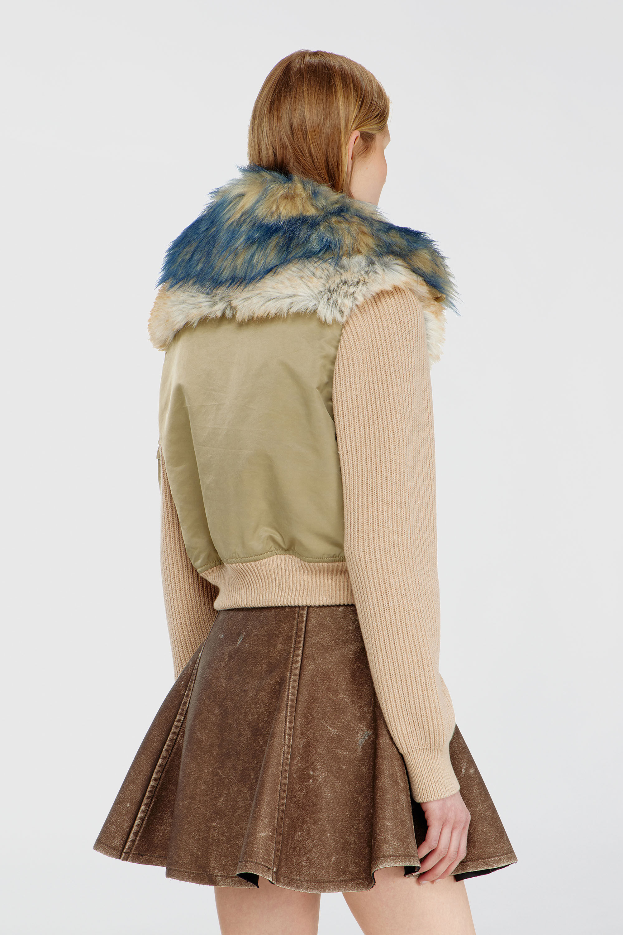 Diesel - G-USTAV, Blouson avec finitions en maille c&ocirc;tel&eacute;e et effet peluche Femme in Beige - 4