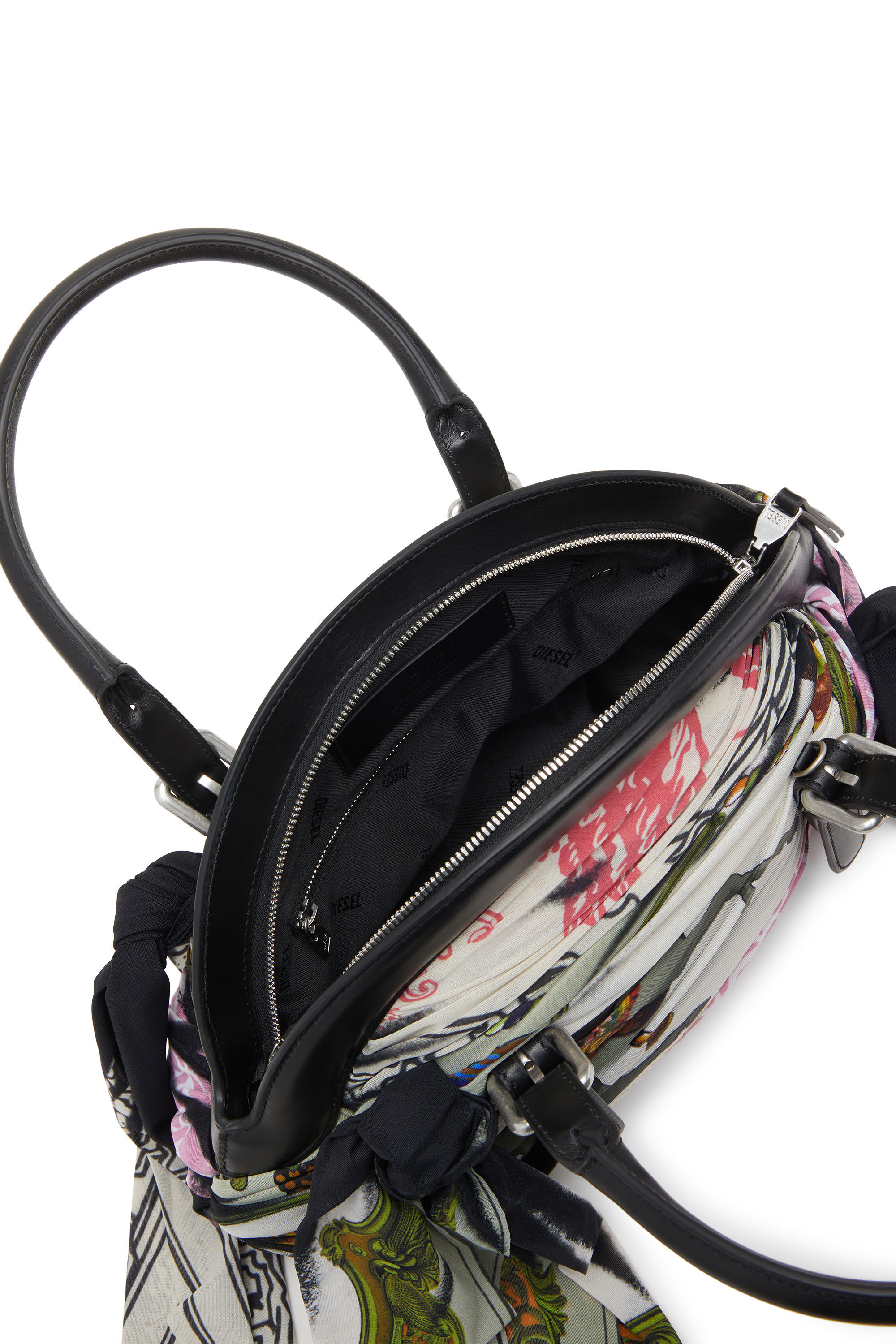 Diesel - TRASH-D TOP HANDLE, Trash-D-Sac à main bandana en cuir et jersey Femme in Polychrome - 5