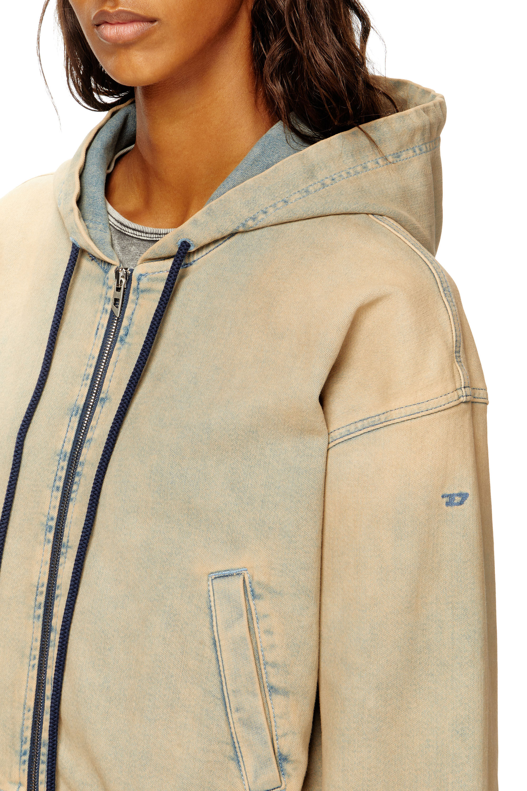 Diesel - DE-GIRI-CROP JOGG, Sweat-shirt à capuche zippé en tissu JoggJeans coloré Femme in Polychrome - 5