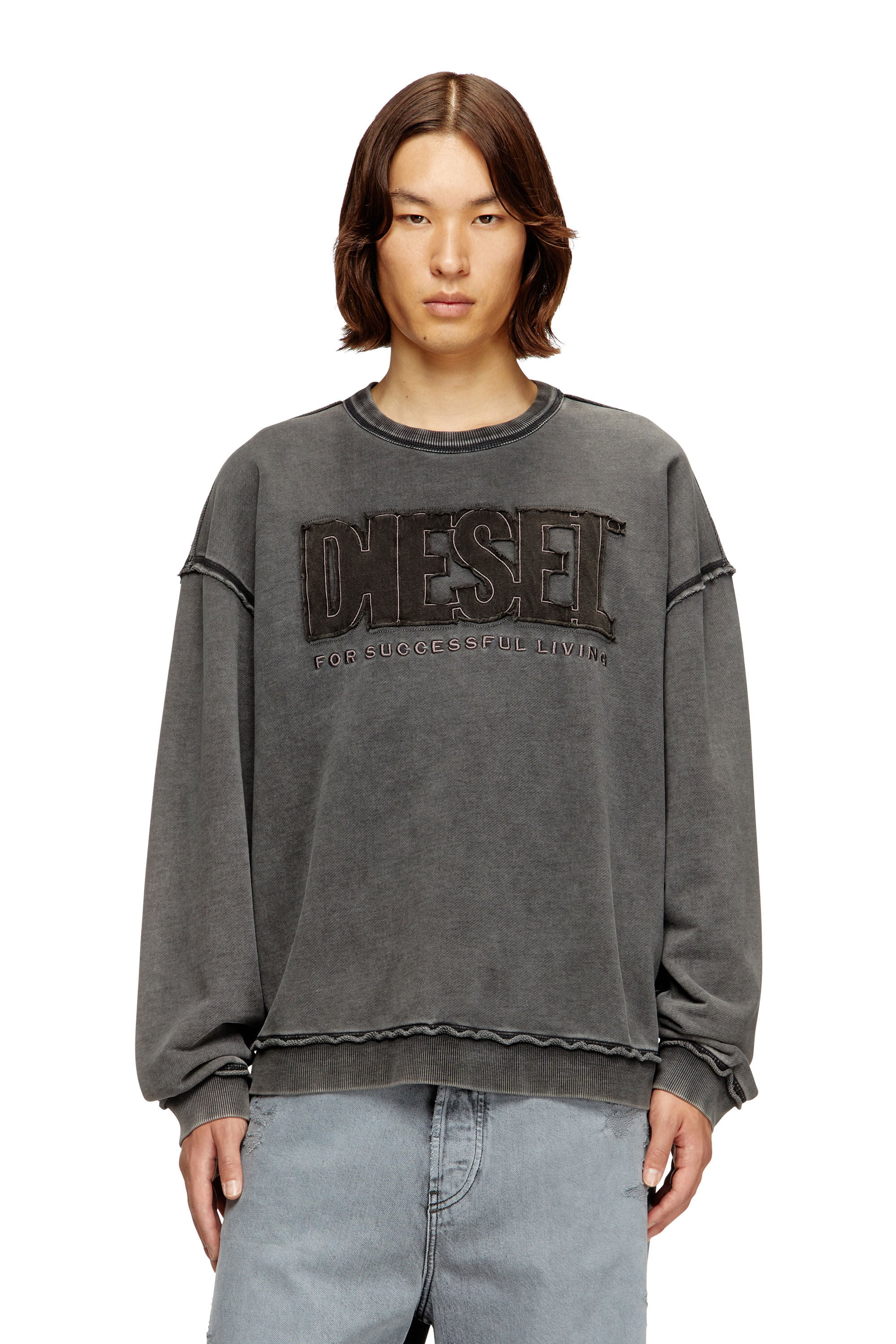 スウェット DIESEL Men's Cotton sweatshirt with appliqué logo | Grey | Diesel BE