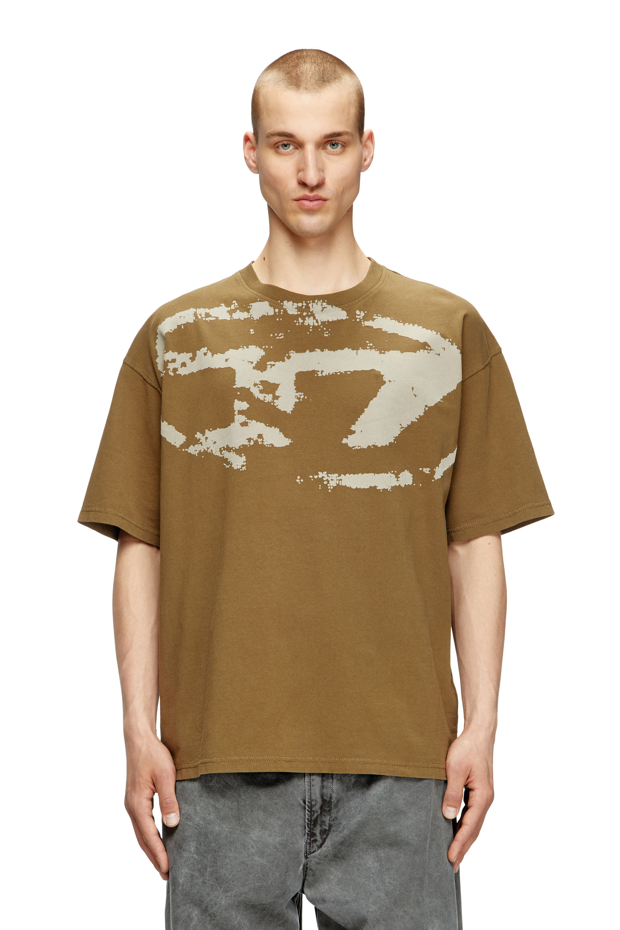 Diesel - T-BOXT-N14, T-shirt avec logo floqué effet vieilli Homme in Marron - 3