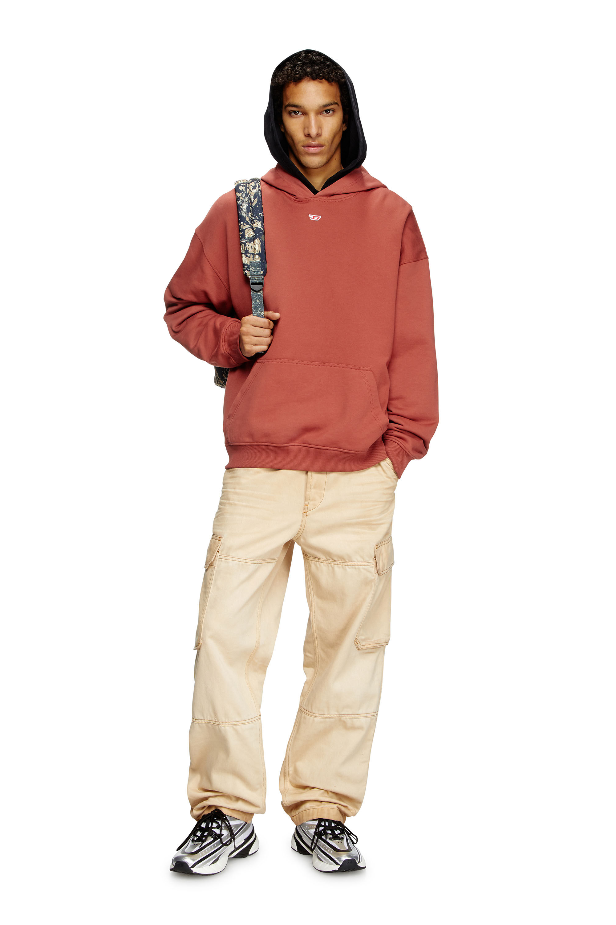 Men s Hoodie with D logo patch Red Diesel