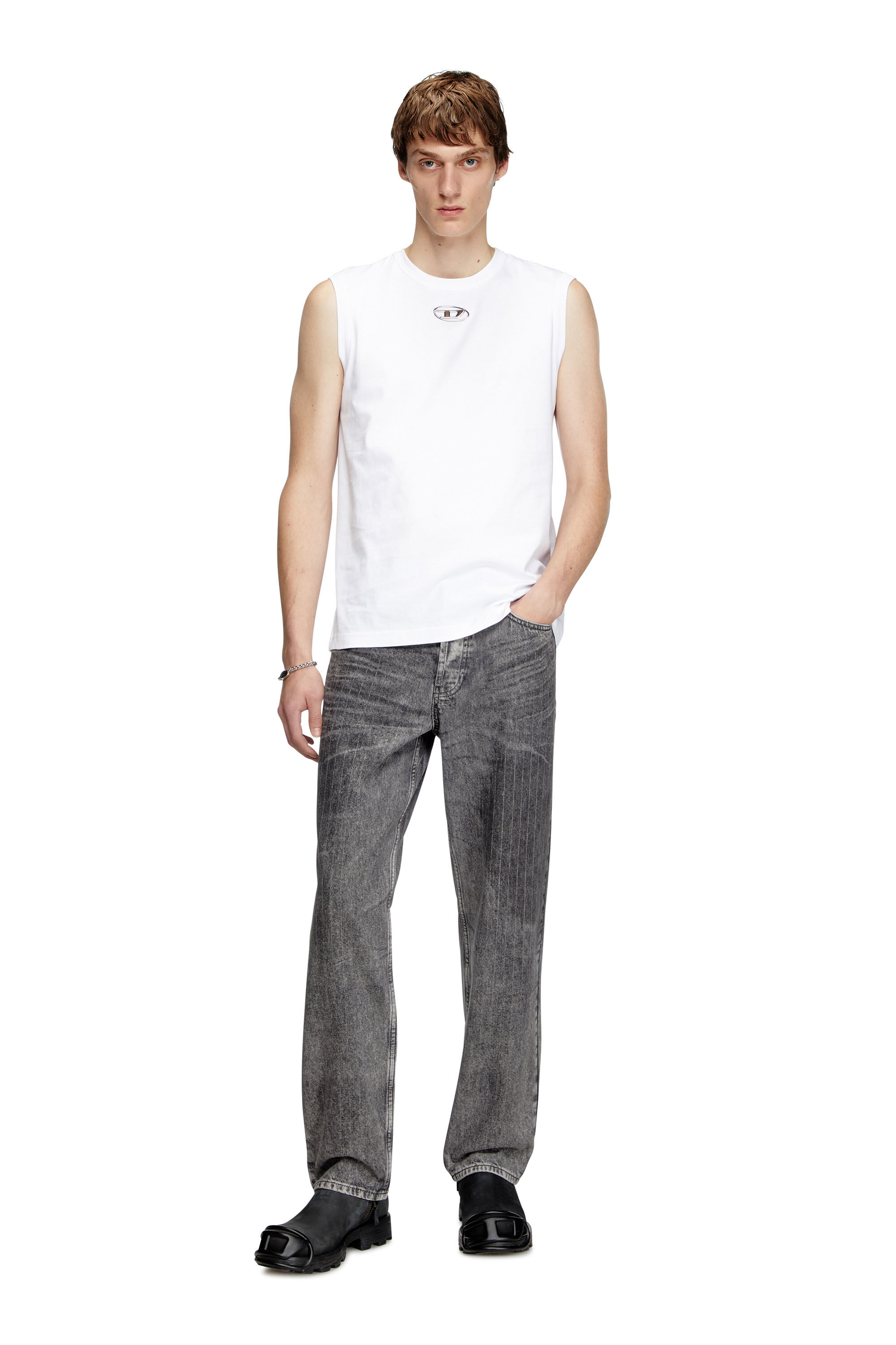 Diesel - T-BISCO-OD, Débardeur avec Oval D métallisé Homme in Blanc - 1