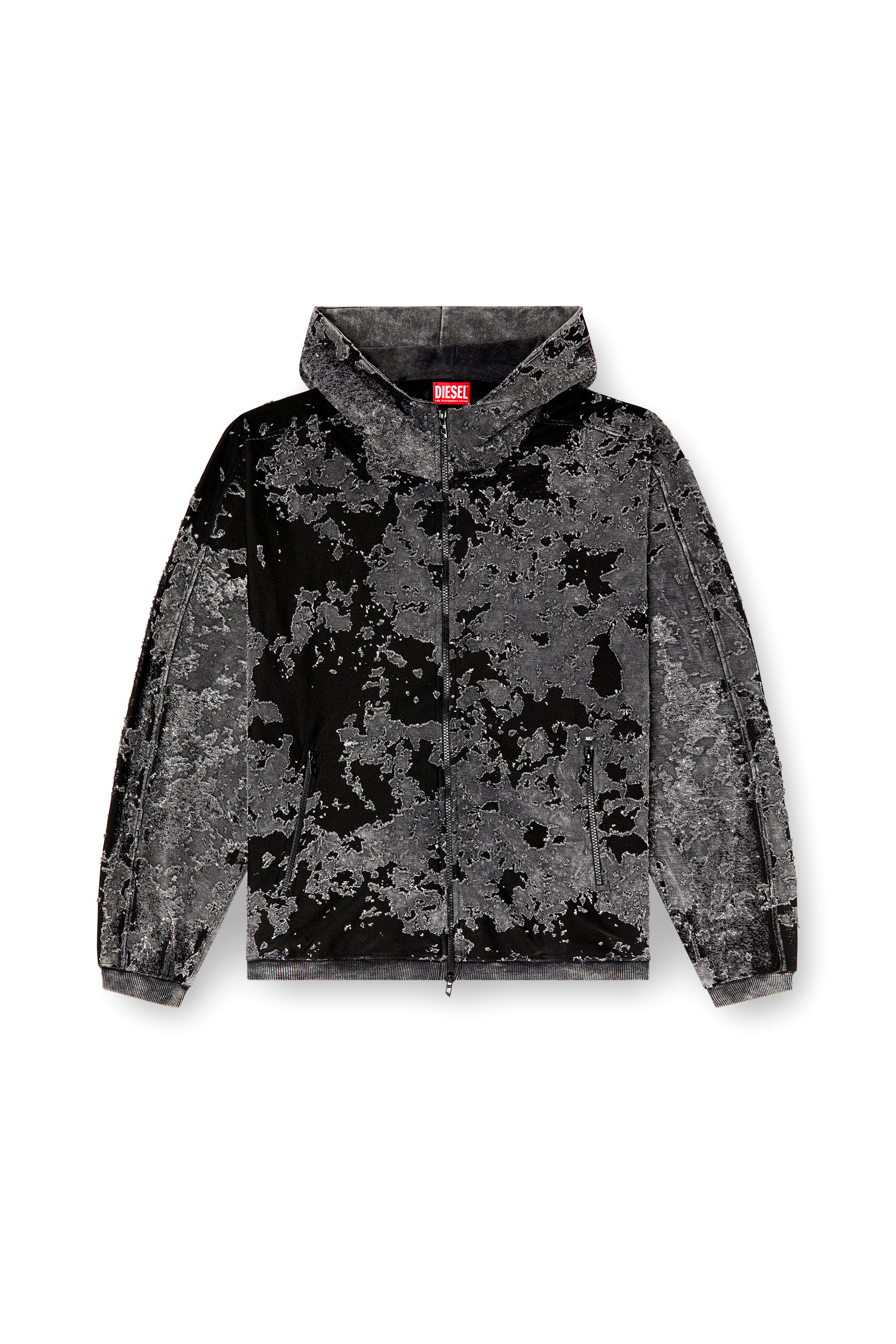 Diesel - S-IRTA, Sweat-shirt à capuche dévoré avec effet camouflage Homme in Noir - 2