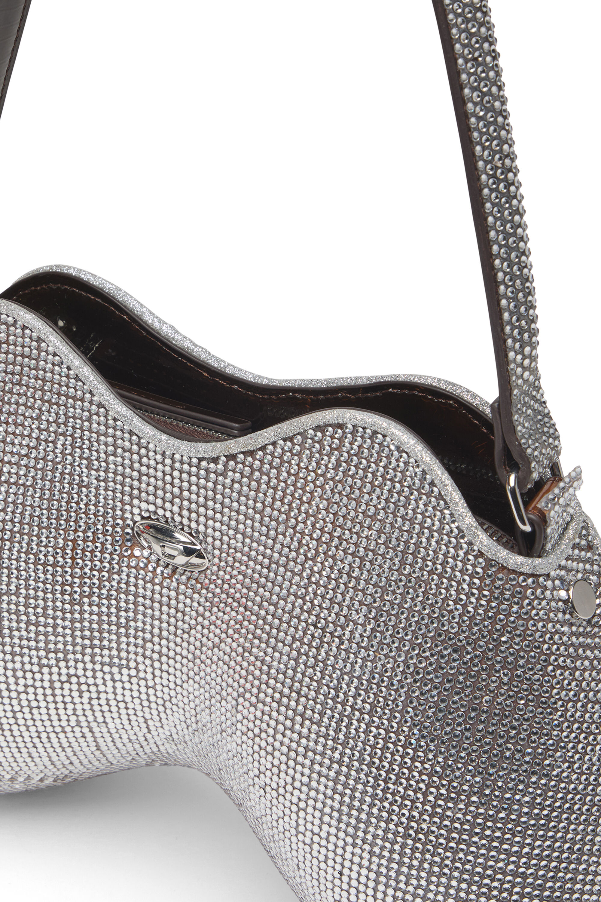 Diesel - DOUBLE-D SHOULDER, Double-D-Sac épaule avec des cristaux en all-over Femme in Gris argenté - 5