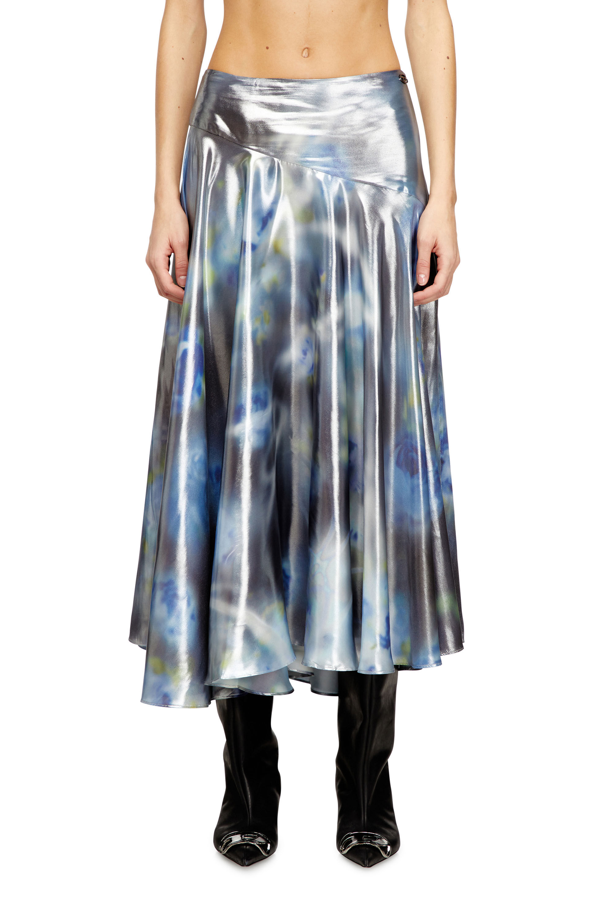 Diesel - O-ZULIE-S2, Woman's Metallic midi skirt with blurred rose print in null - 2