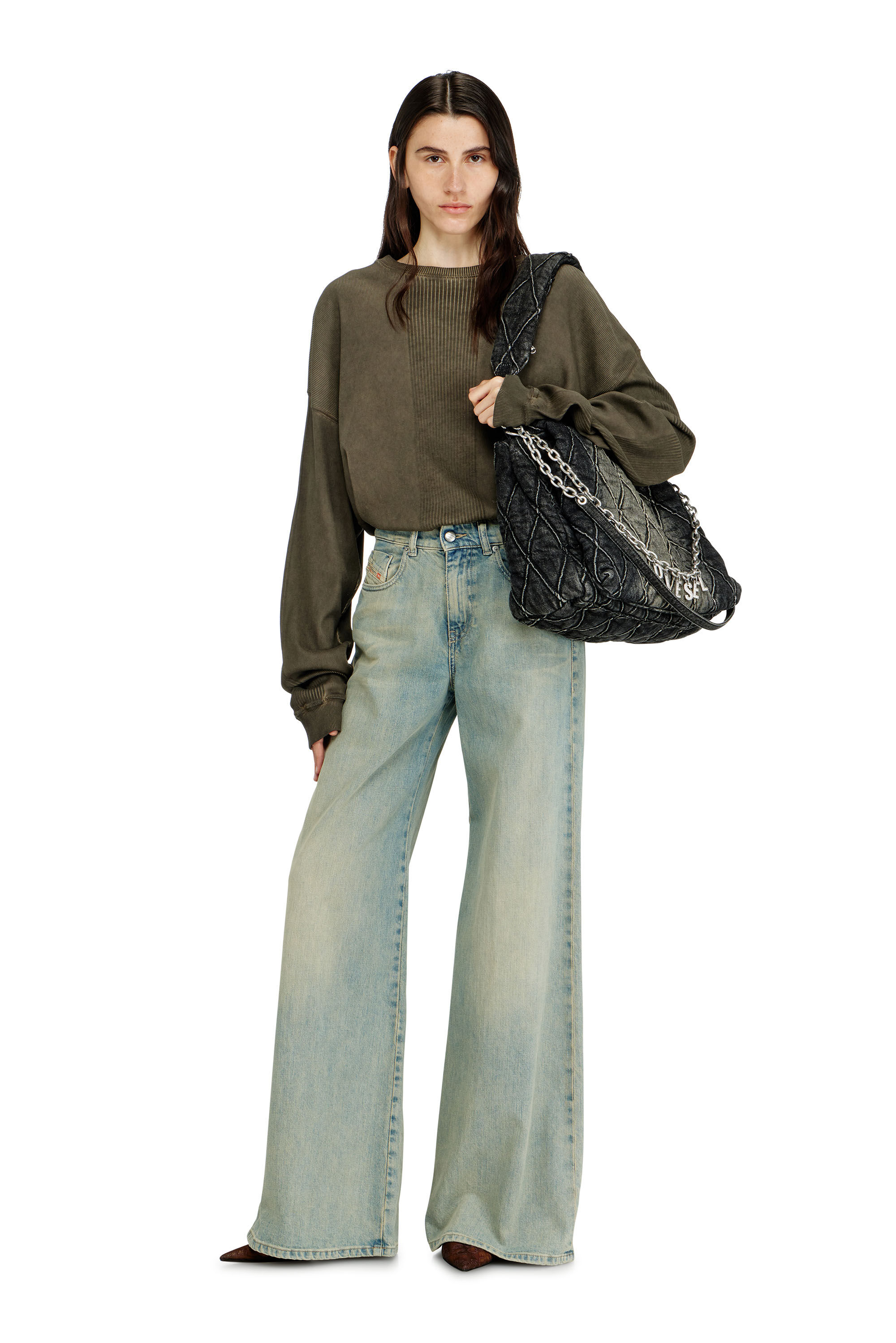 Diesel - CHARM-D SHOULDER L, Charm-D-Grand sac &agrave; bandouli&egrave;re en denim matelass&eacute; Femme in Noir - 1