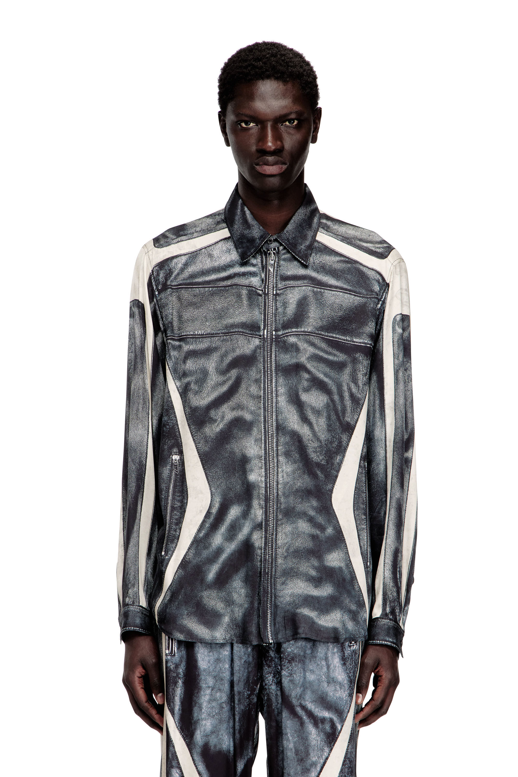 Diesel - S-SIMPLY-BMCZ, Chemise en viscose imprim&eacute;e avec fermeture zipp&eacute;e sur le devant Homme in ToBeDefined - 3