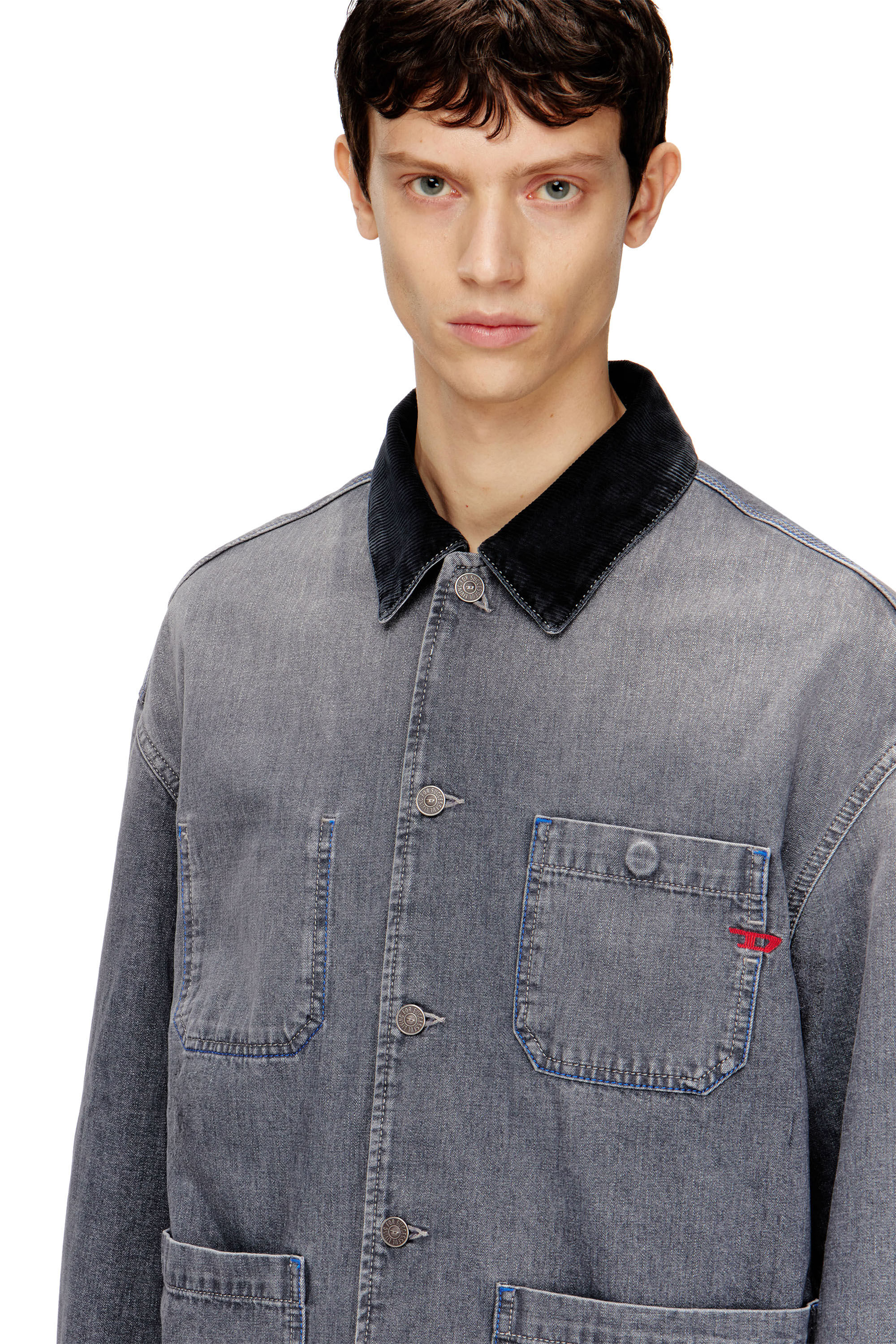 Diesel - D-STACK-U-L, Veste en jean style utilitaire avec col contrastant Mixte in Gris - 5