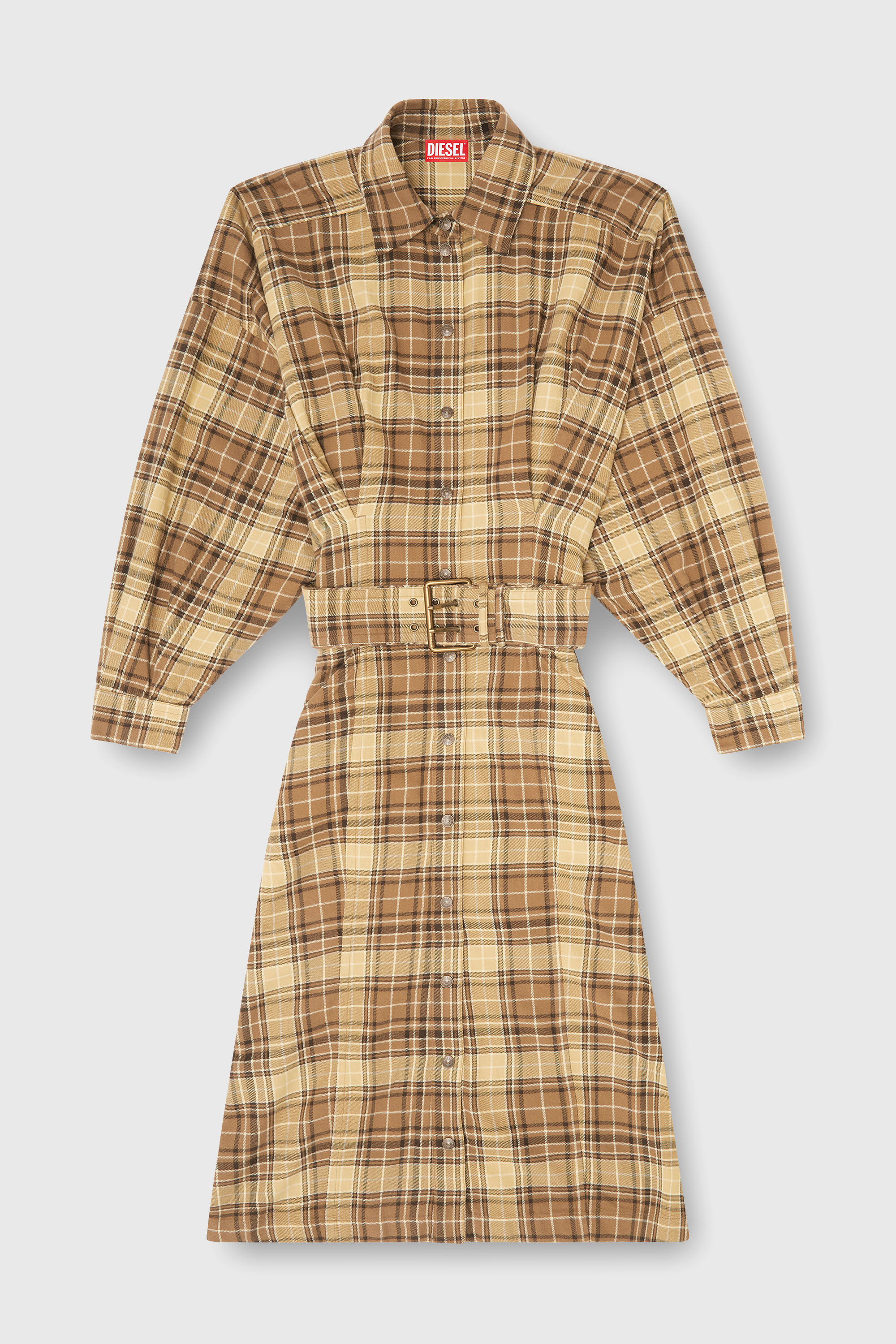 Diesel - D-EDALUS, Robe midi en flanelle &agrave; carreaux avec large ceinture Femme in Polychrome - 2