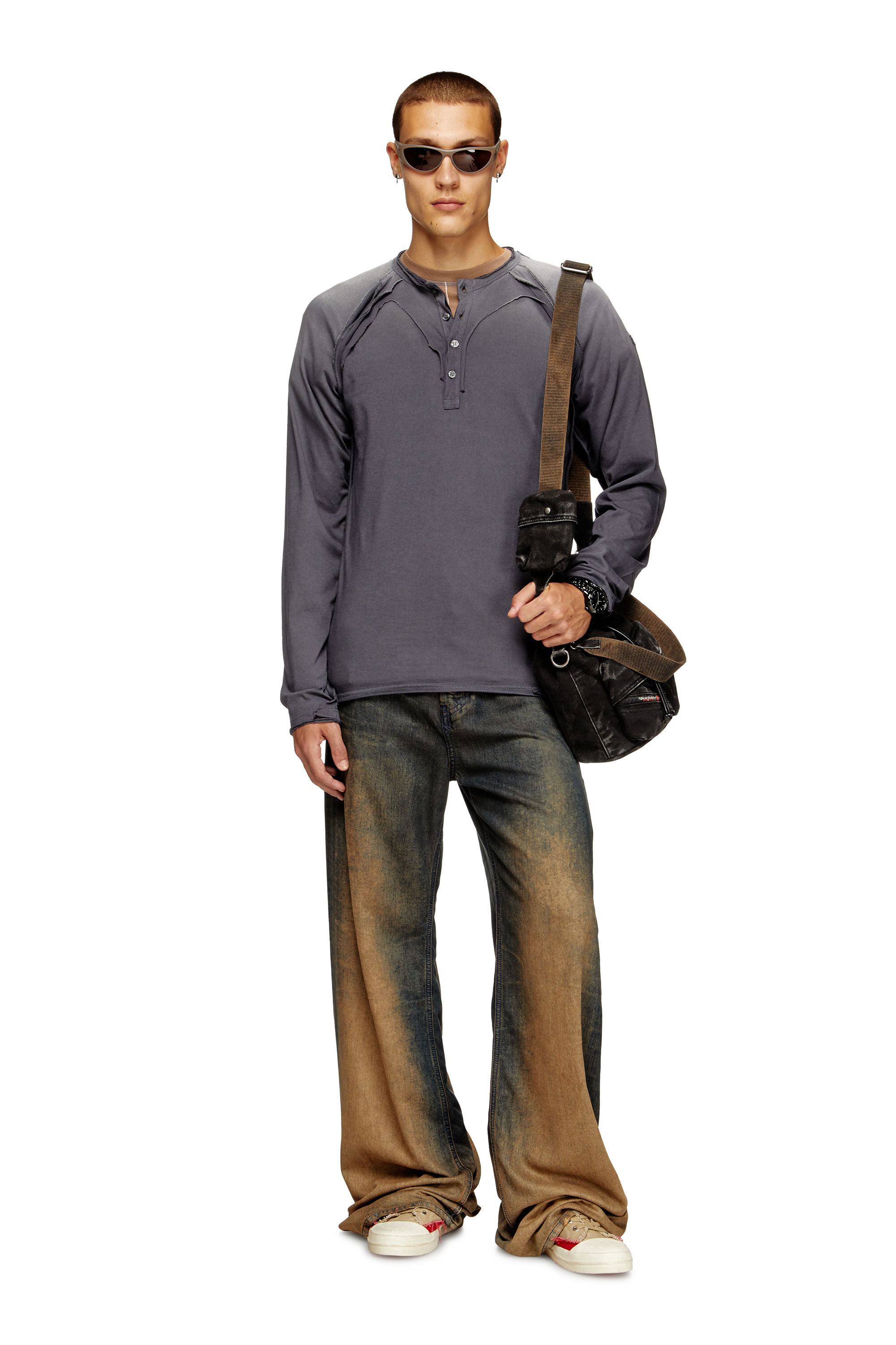 Diesel - T-RAWGY, T-shirt à manches longues avec effet peel-off Homme in Gris - 3