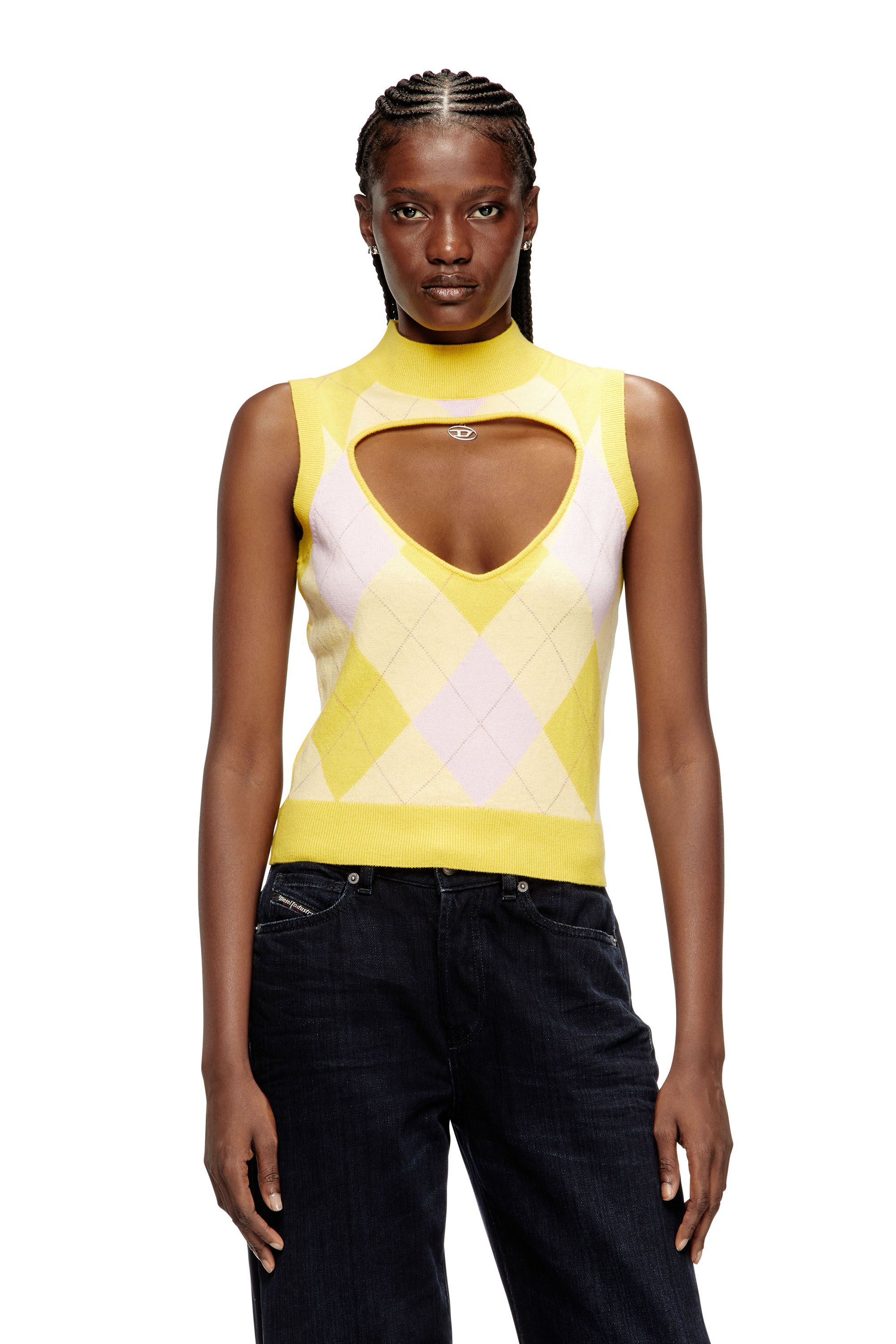 Diesel - M-ROMKO-SL, Gilet à col roulé avec cut-out, en laine à motif losanges Femme in ToBeDefined - 3