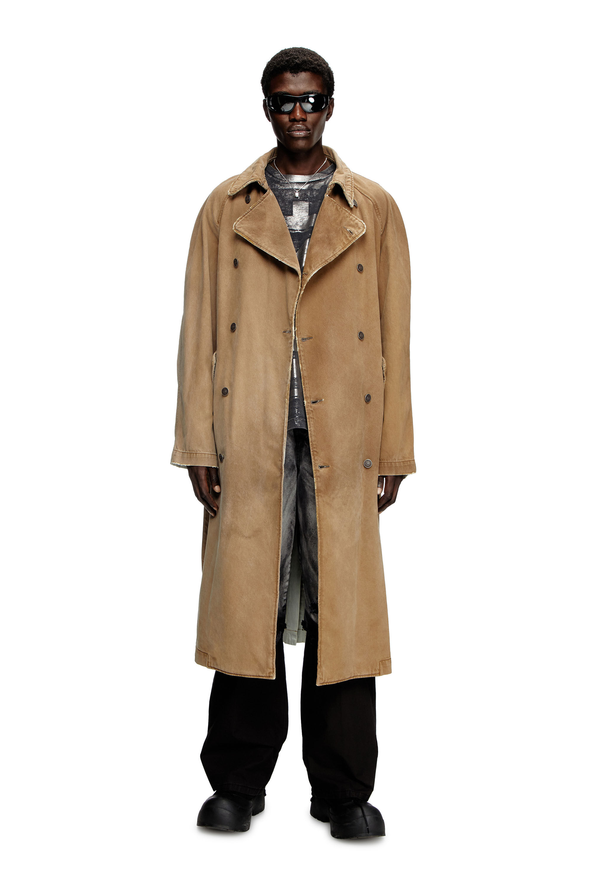 Diesel - D-DELIRIOUS-D, Trench-coat en denim effet sali Mixte in Marron - 3