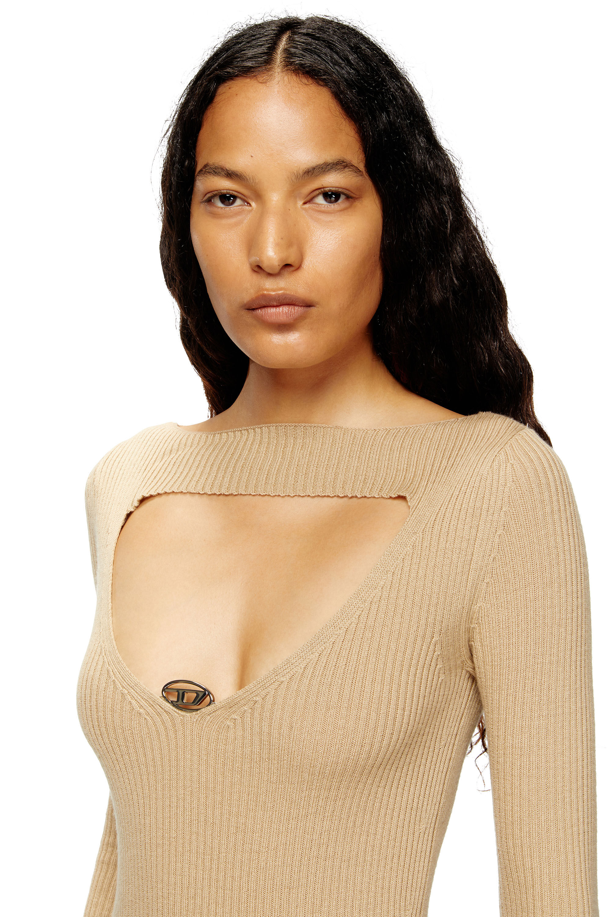Diesel - M-OLONI, Robe midi en laine avec incrustation Femme in Marron - 5