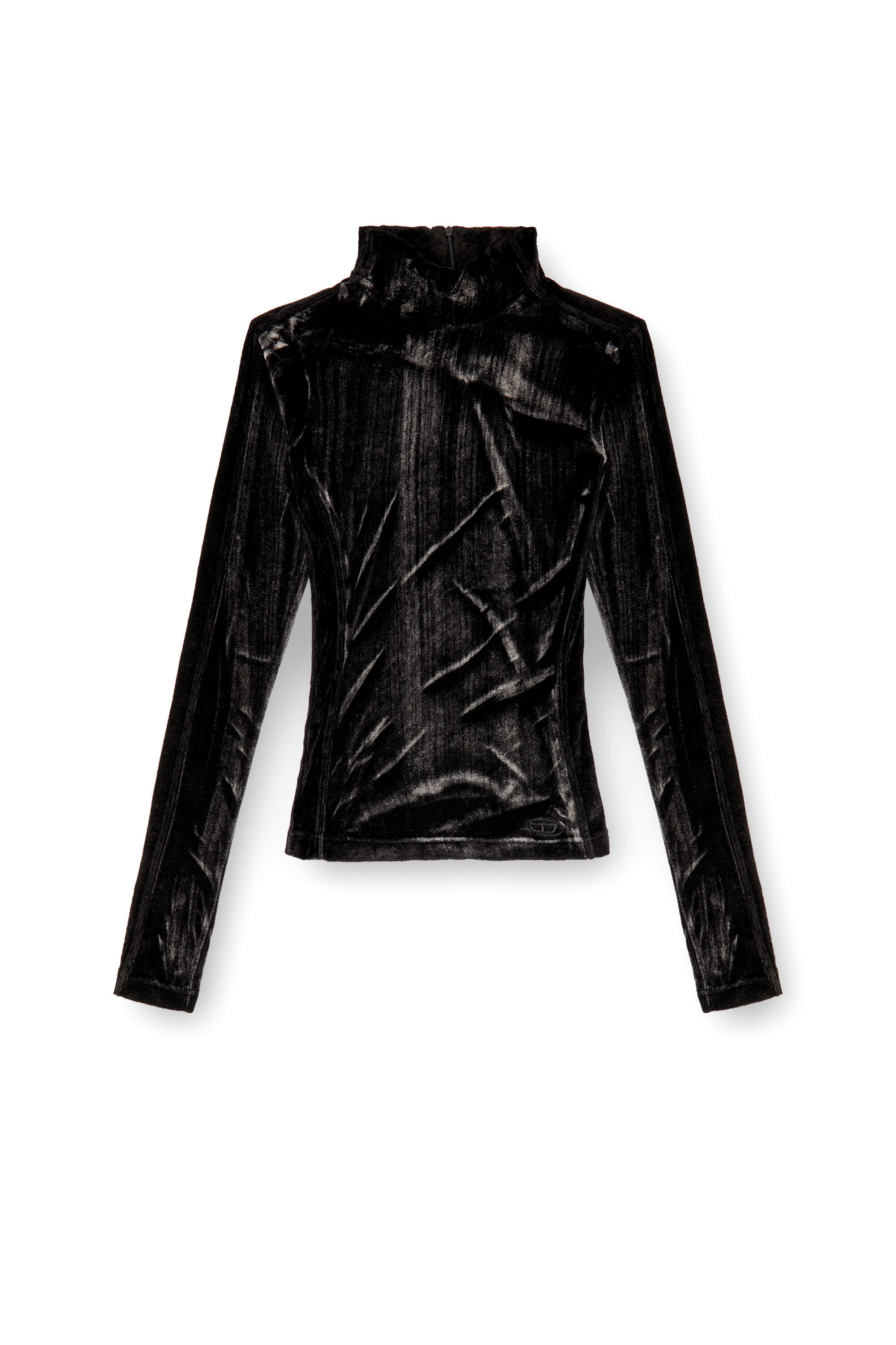 Diesel - T-SLIMY, Top à col montant en chenille traitée Femme in Noir - 2