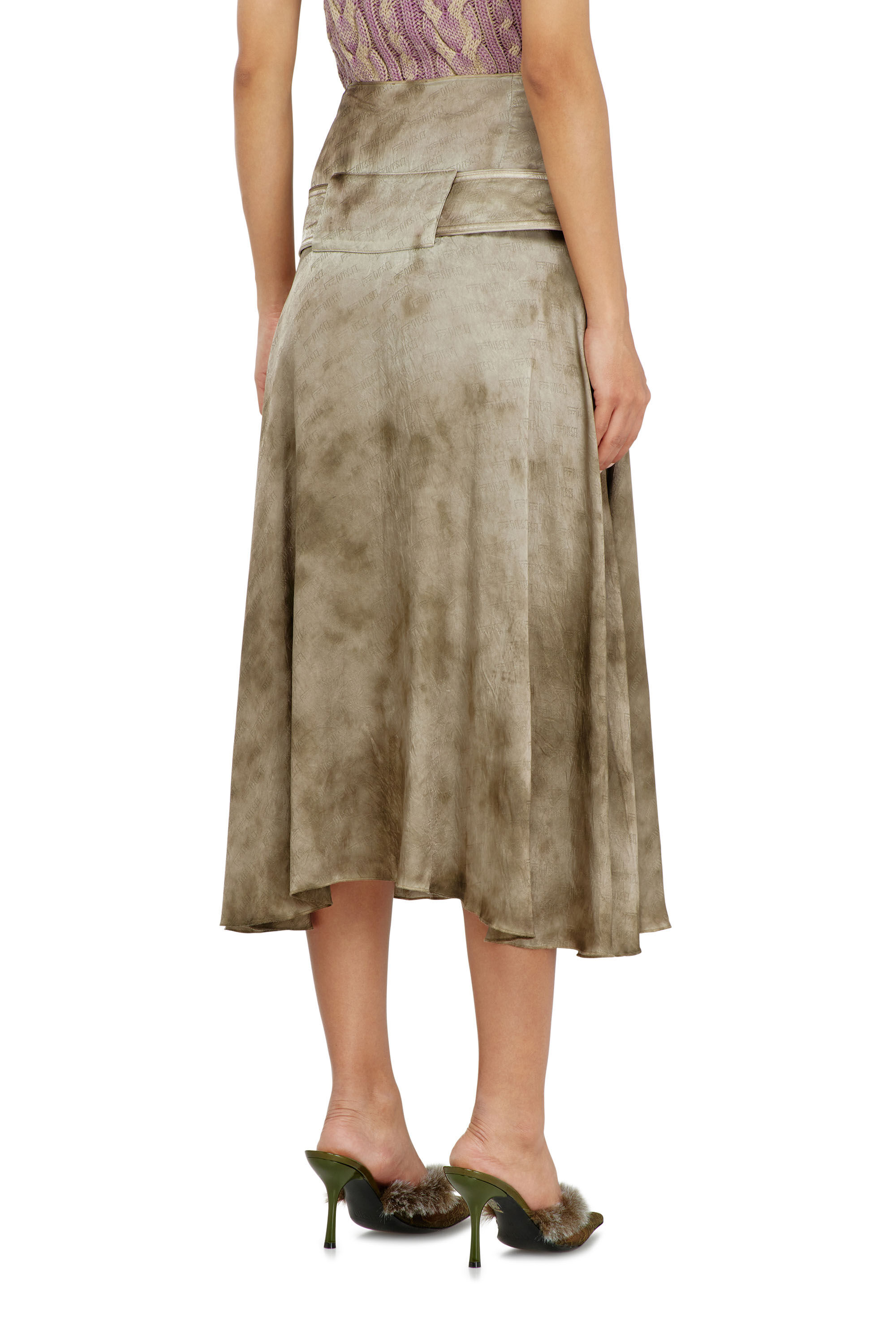 Diesel - O-DYLE, Jupe midi ceintur&eacute;e en satin jacquard logo Femme in ToBeDefined - 4