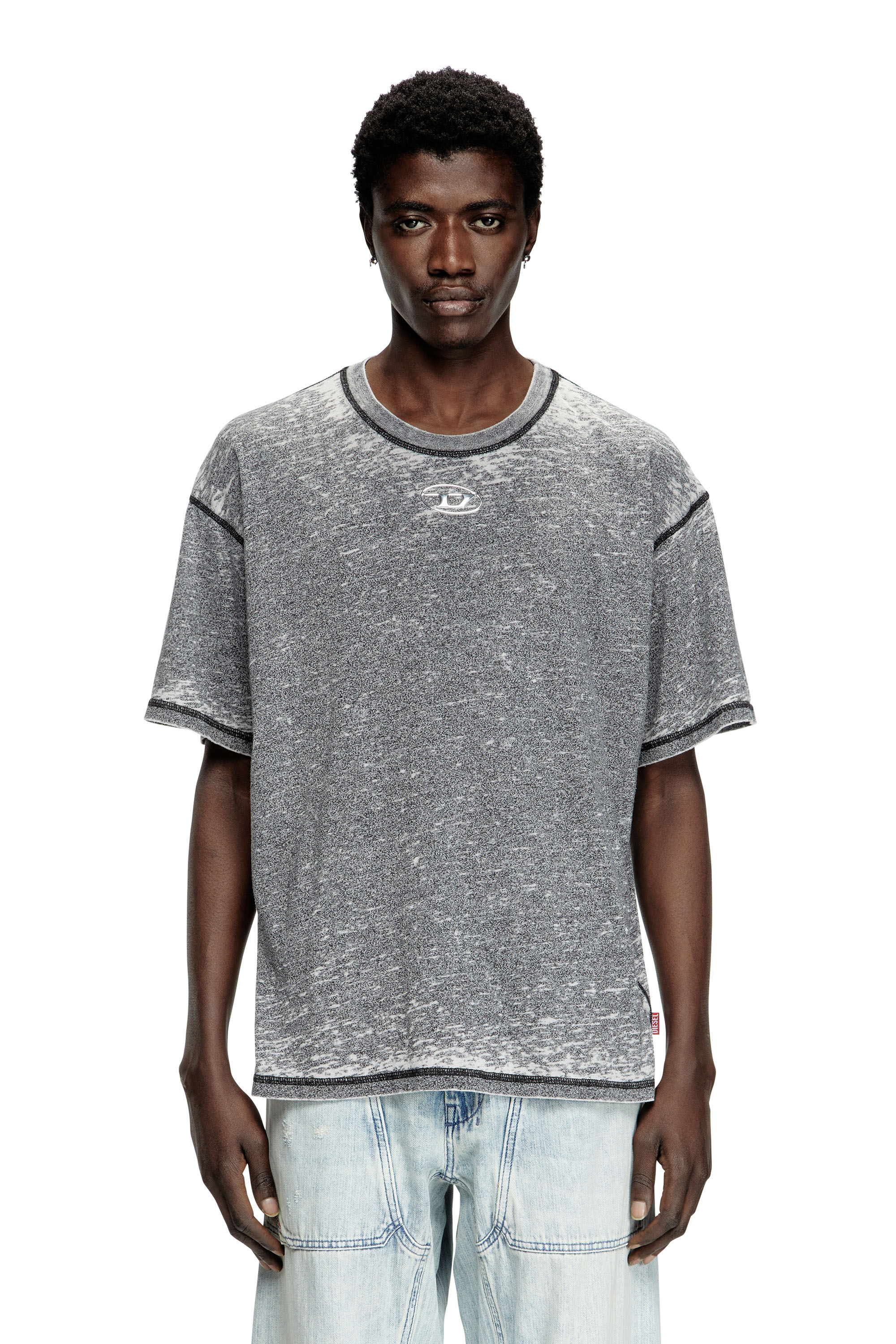 Men's Burnout T-shirt with metal-look logo | Grey | Diesel