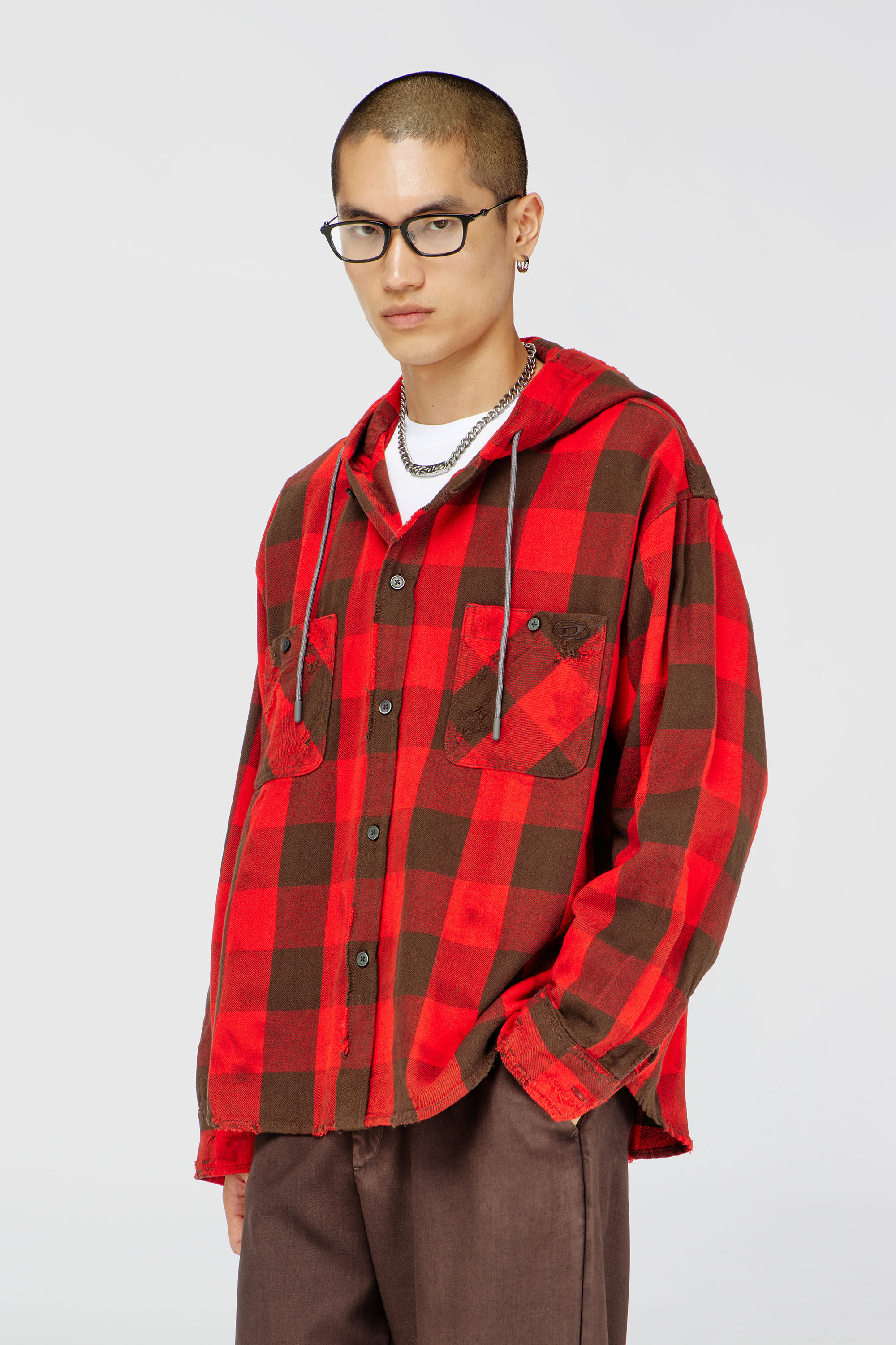 Diesel - S-DRUM-HOODY, Chemise &agrave; capuche effet us&eacute; en flanelle &agrave; carreaux Homme in Polychrome - 3
