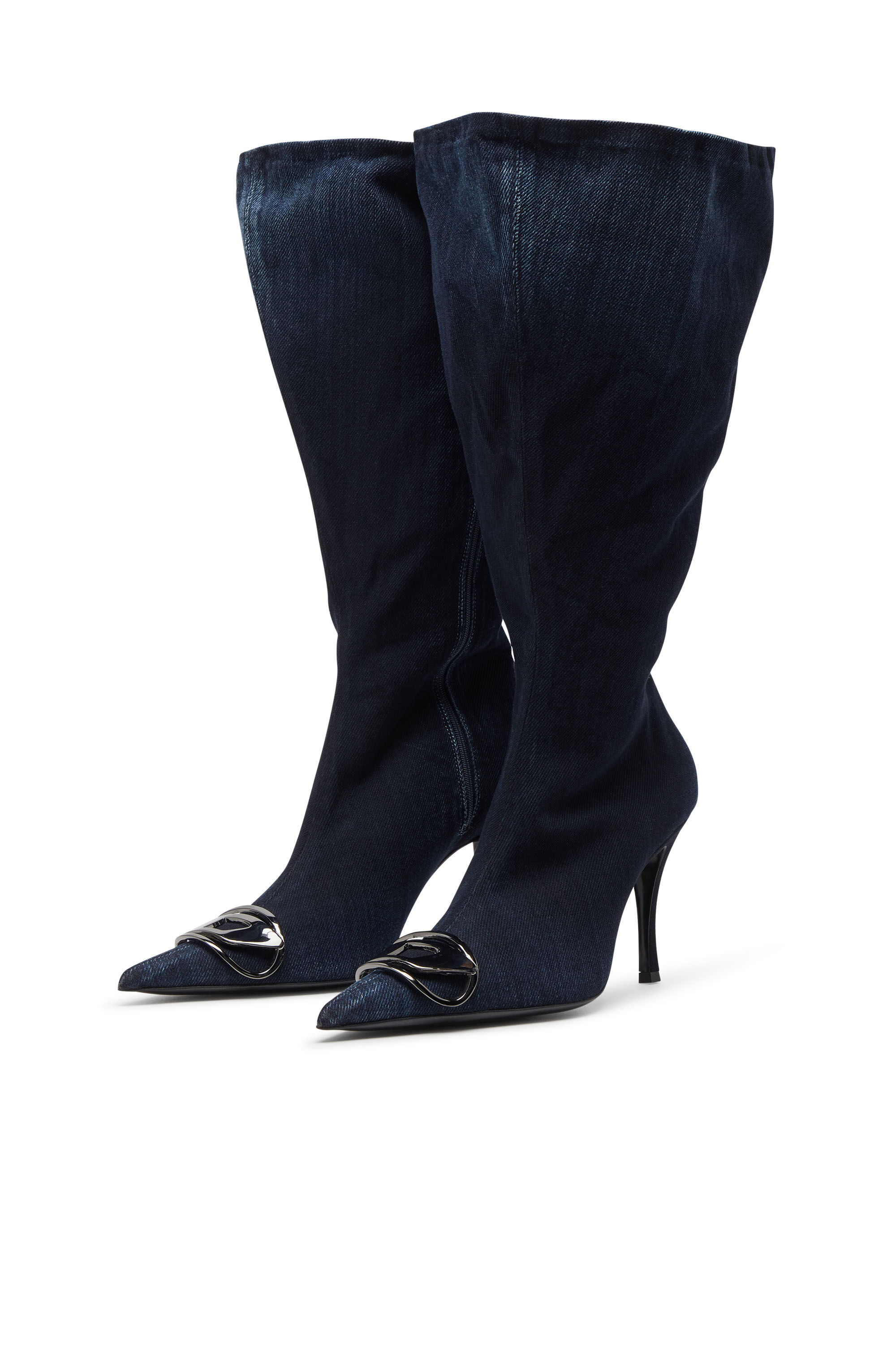 Diesel - D-VENUS KB LARGE, Bottes montantes en denim hauteur genou avec tige large Femme in Bleu - 7