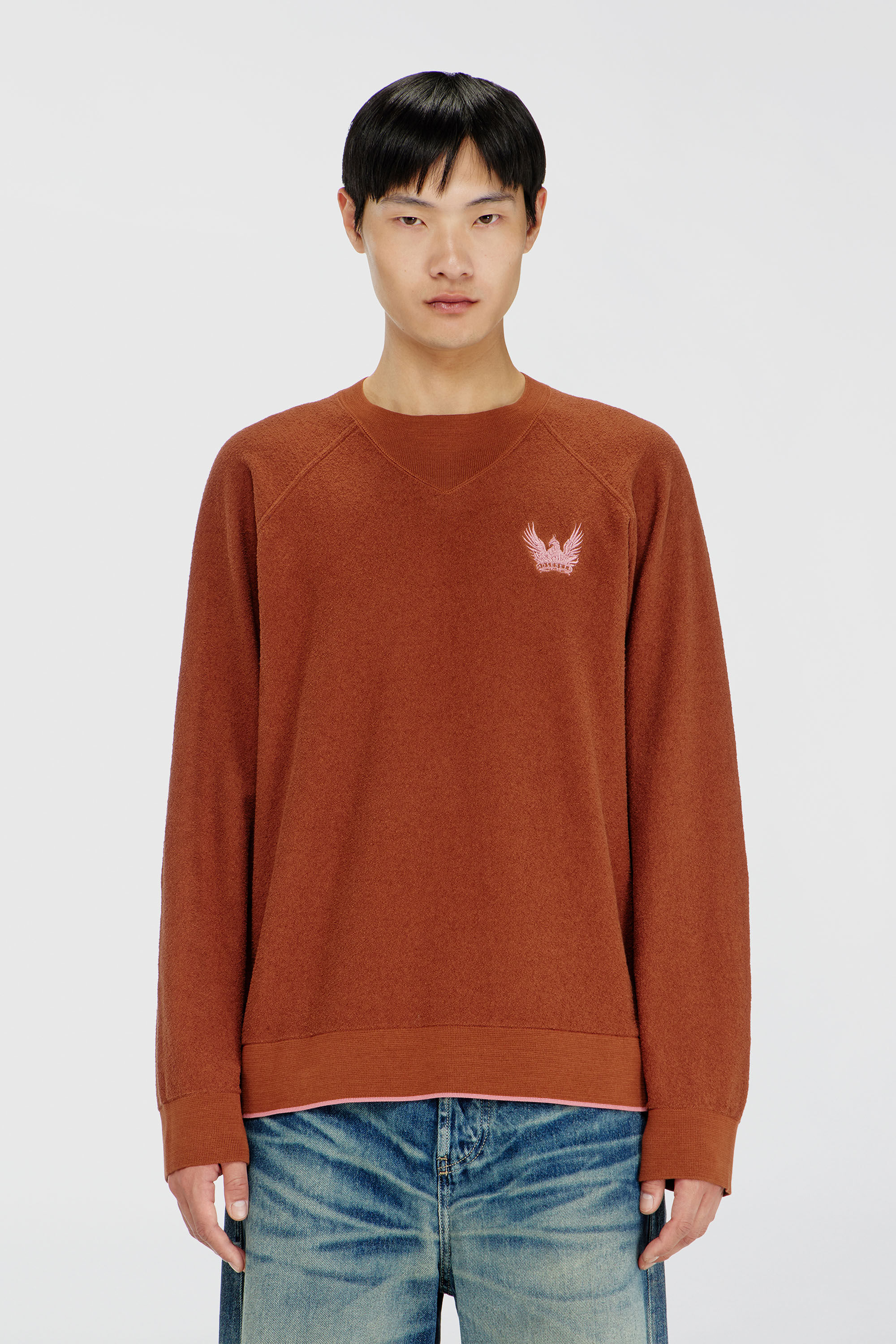 Diesel - K-RALFS, Boucl&eacute; jumper avec broderie Phoenix Homme in Rouge - 3