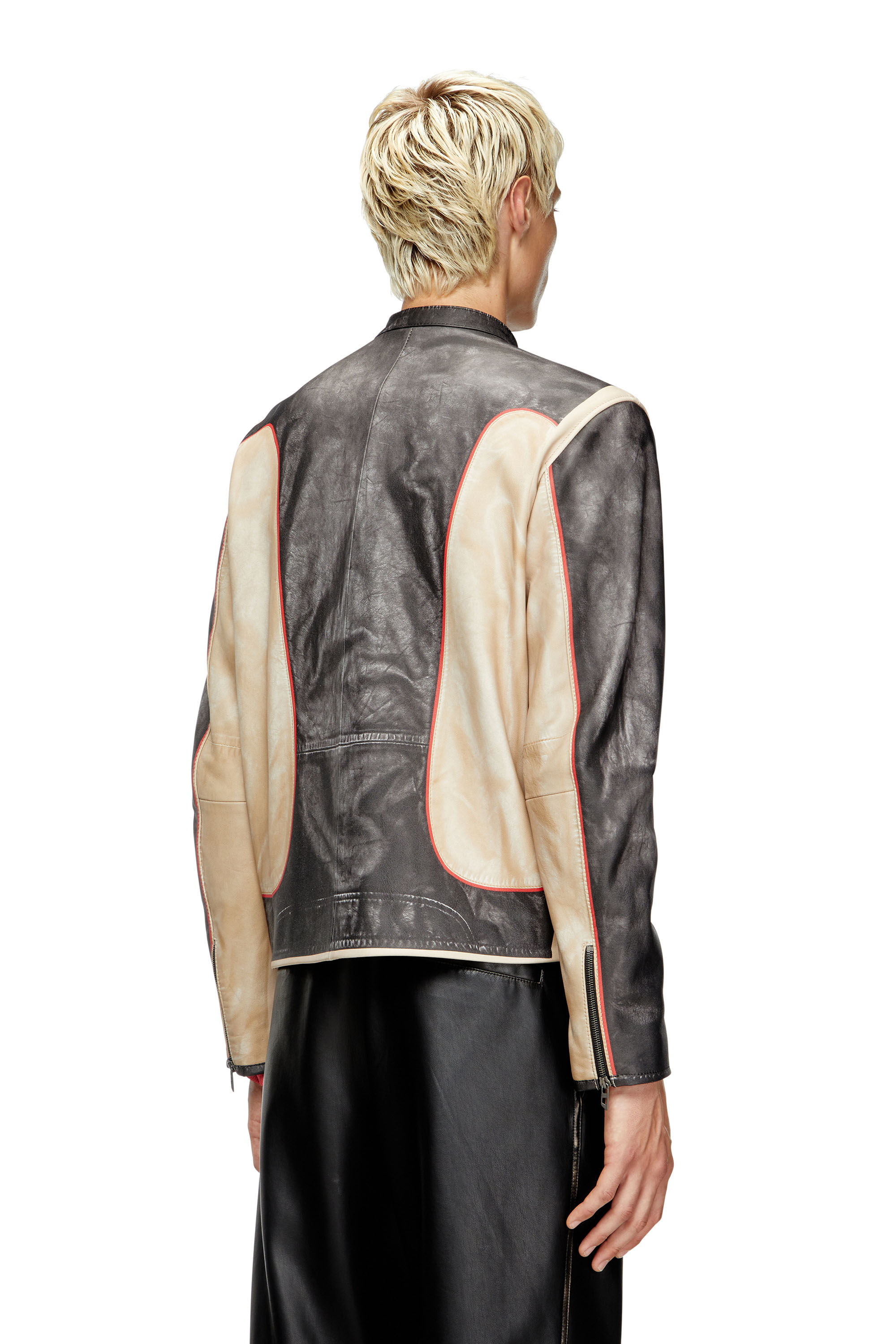 Diesel - L-EVERT, Veste de motard en cuir effet trompe-l'œil Homme in Polychrome - 4
