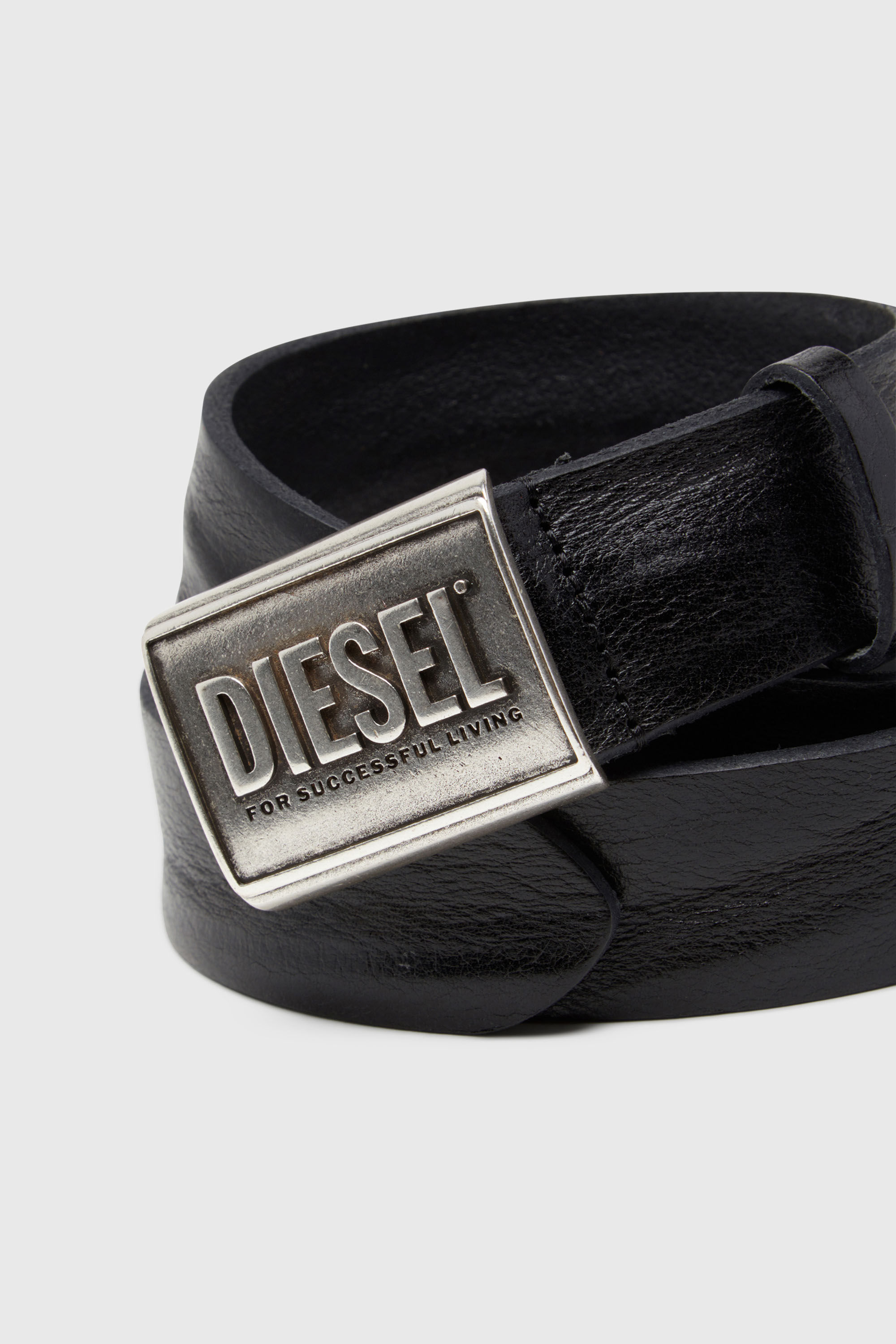 Diesel - B-METAL BISCOTTO, Ceinture en cuir 4 cm avec plaque logo Homme in Noir - 3
