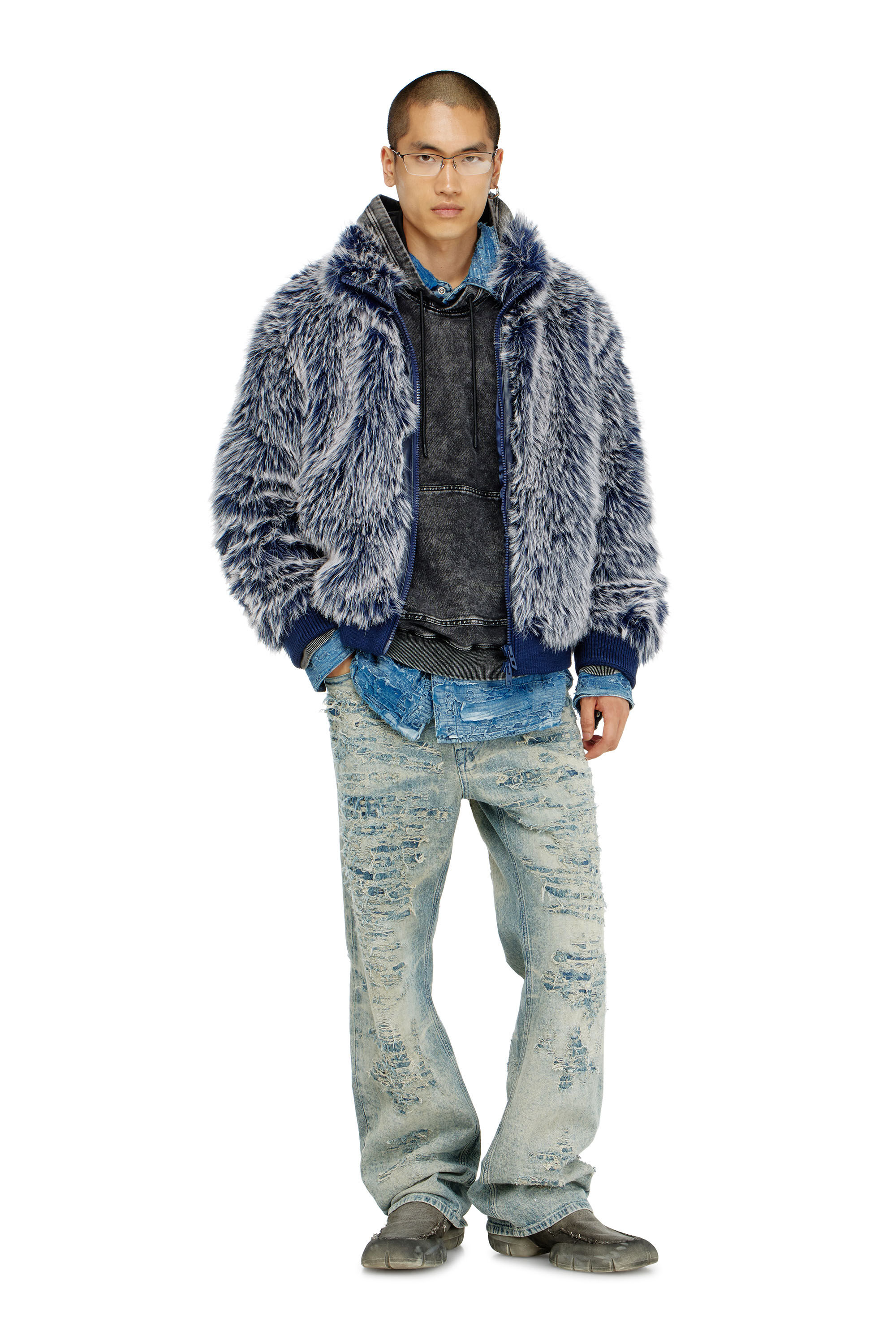 Diesel - W-VICTOR, Veste d'hiver shaggy Homme in Bleu - 1