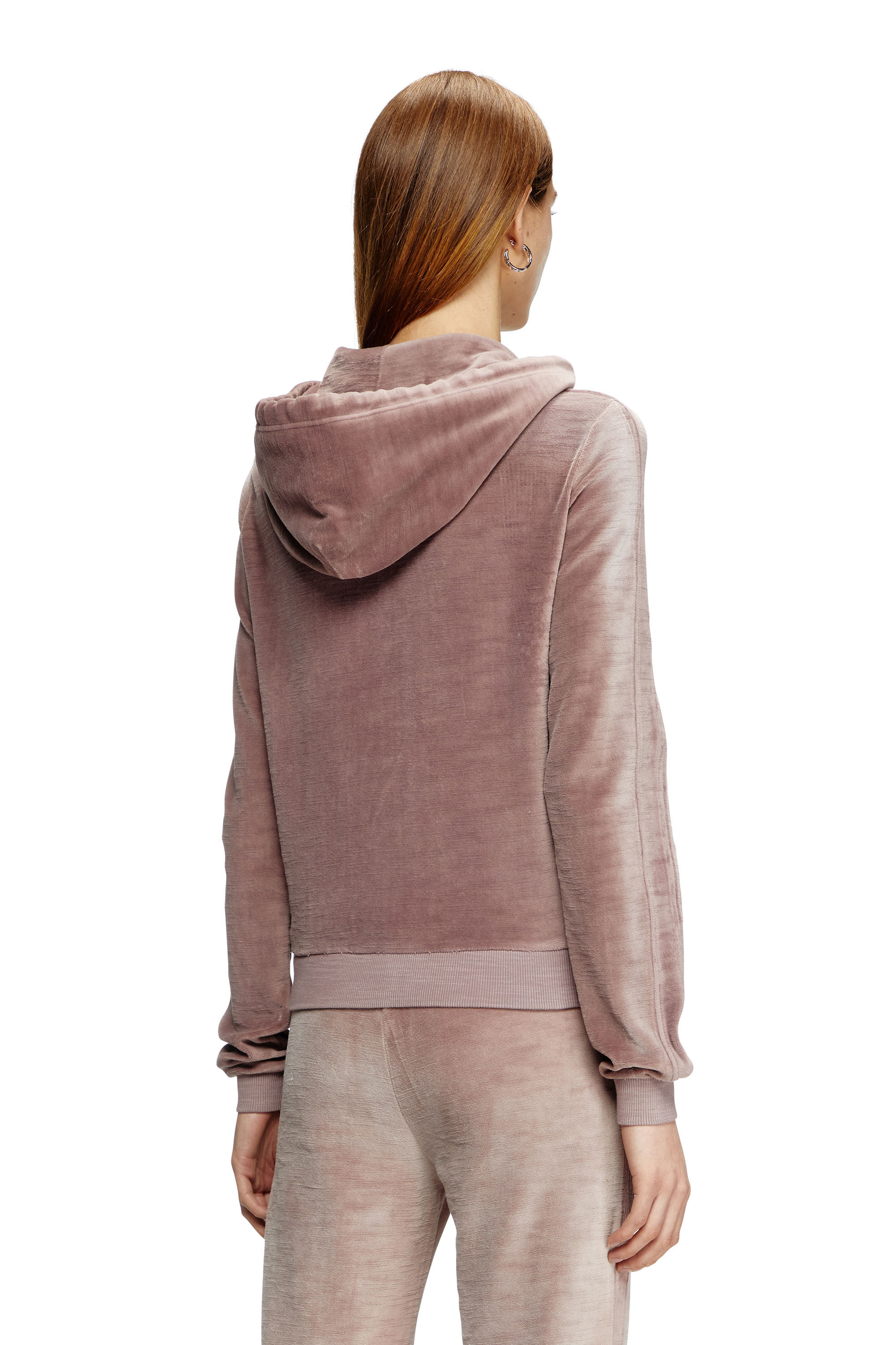 Diesel - F-ELY-Q1, Sweat-shirt à capuche zippé en chenille délavée Femme in Rose - 4