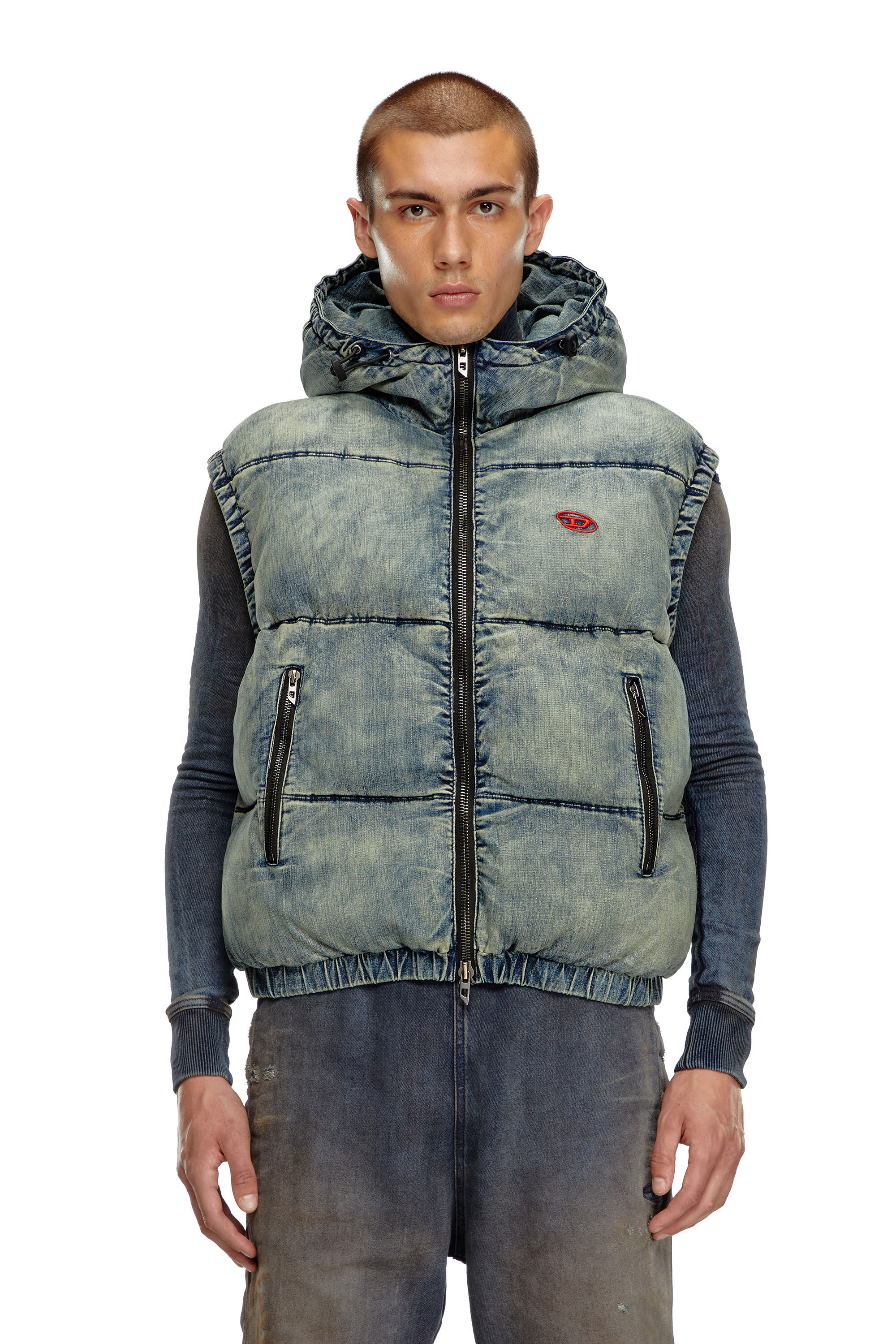 Diesel - W-MONS-SL, Gilet matelassé en denim délavé Homme in Bleu - 3