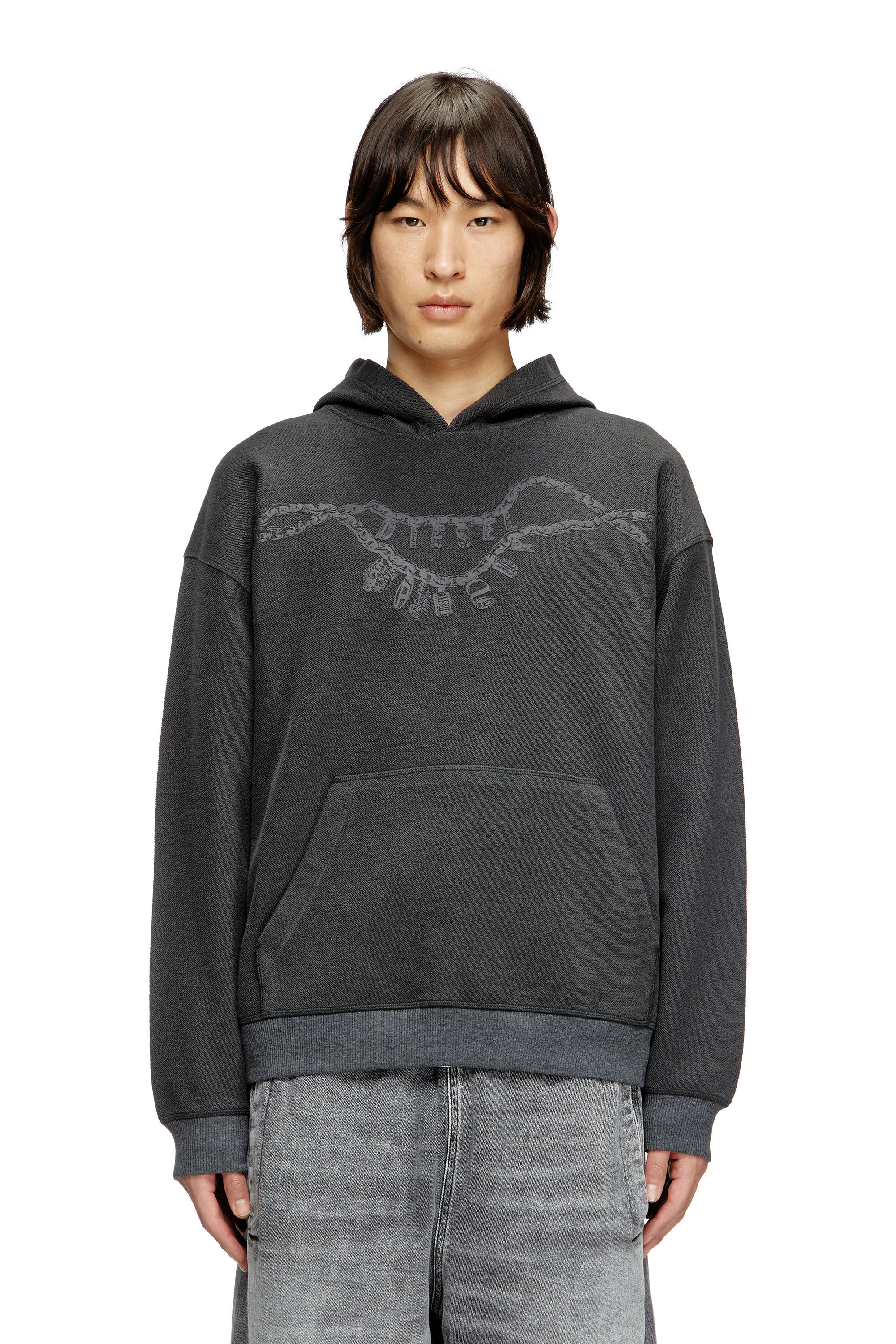 Diesel - S-BOXT-HOOD-HOSHI, Sweat-shirt à capuche avec imprimé collier à breloques Mixte in Gris - 3