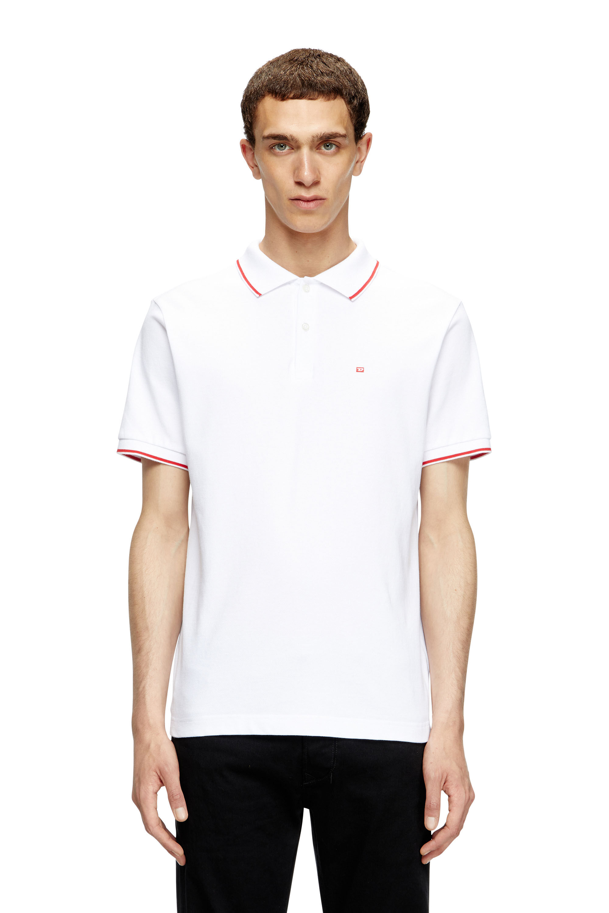 【送料&関税込】Diesel Tferry White Cotton Polo Shirt Men's Polo shirt with micro Diesel embroidery | White | Diesel